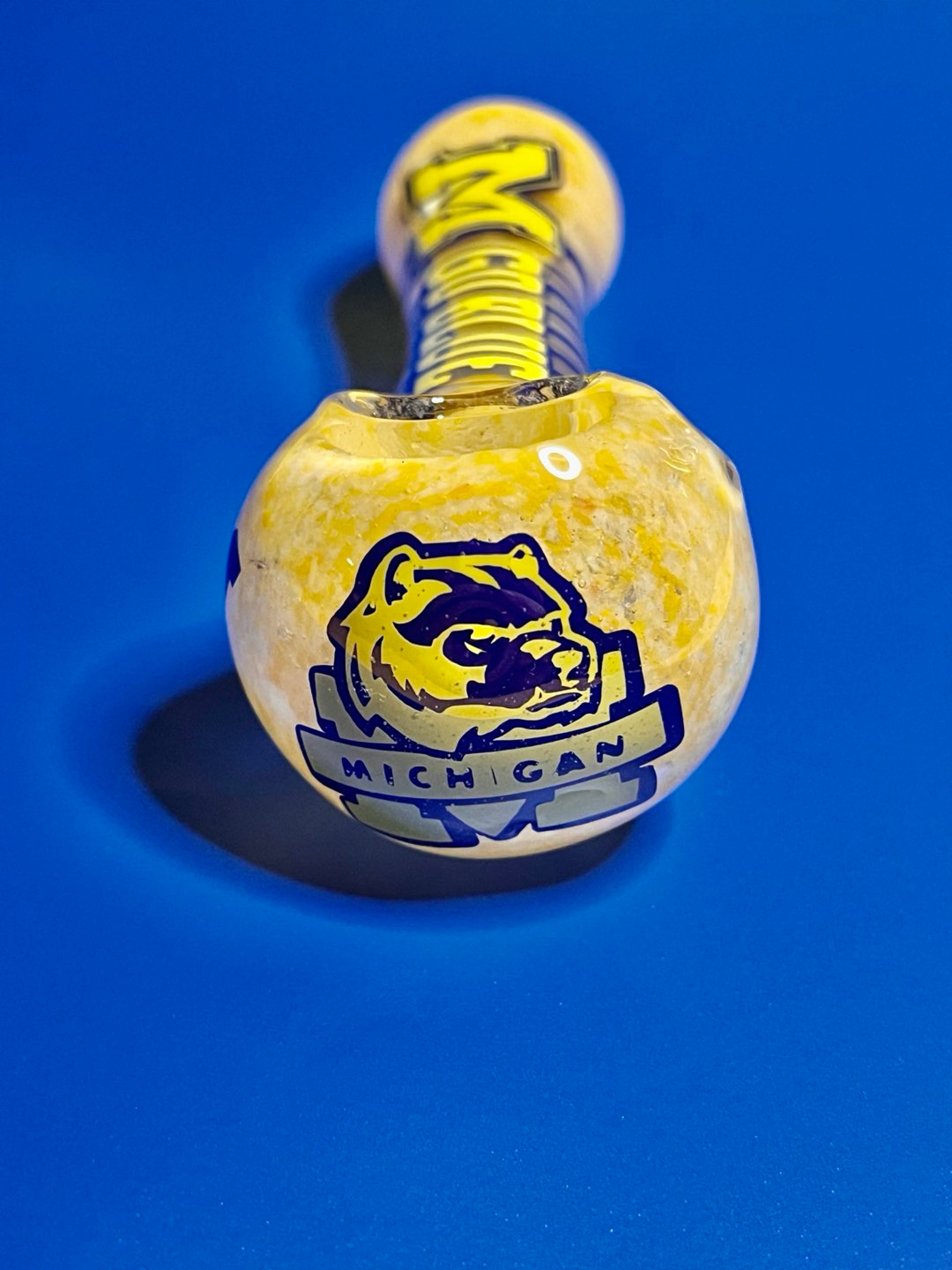 Preview pic of Michigan Go Blue wolverines 5” glass pipe bowl spoon custom personalized 420 gifts