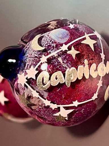 Preview pic of Capricorn (Or ANY zodiac astrological sign), 4” glass purple vibes, custom art and personalized however / whatever you want!!