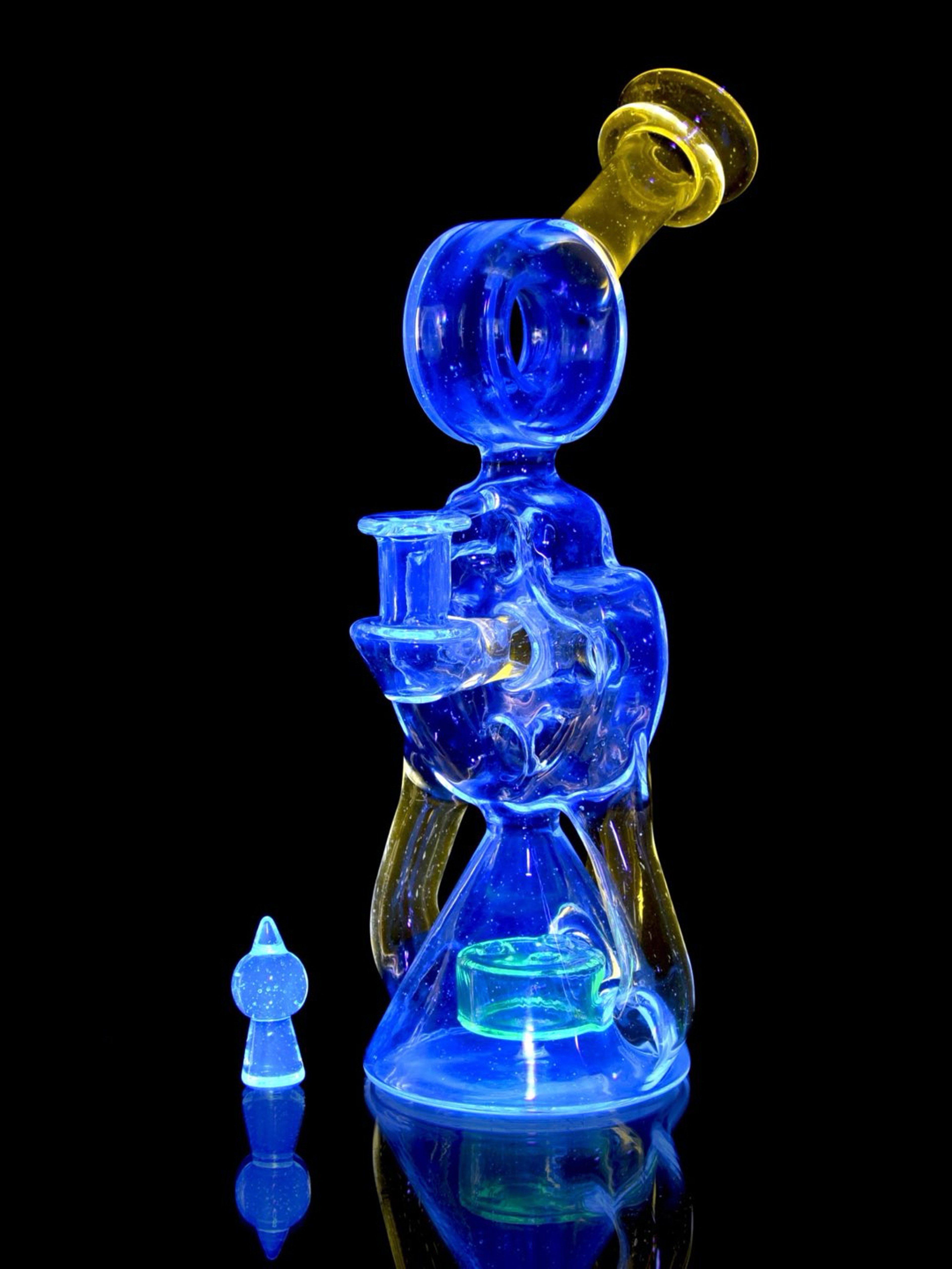 Maxed Out Glass - Full-UV Swiss Double Drain Donut Recycler/Cap Set - BluV/Nova/Ion - 10mm Female image 0