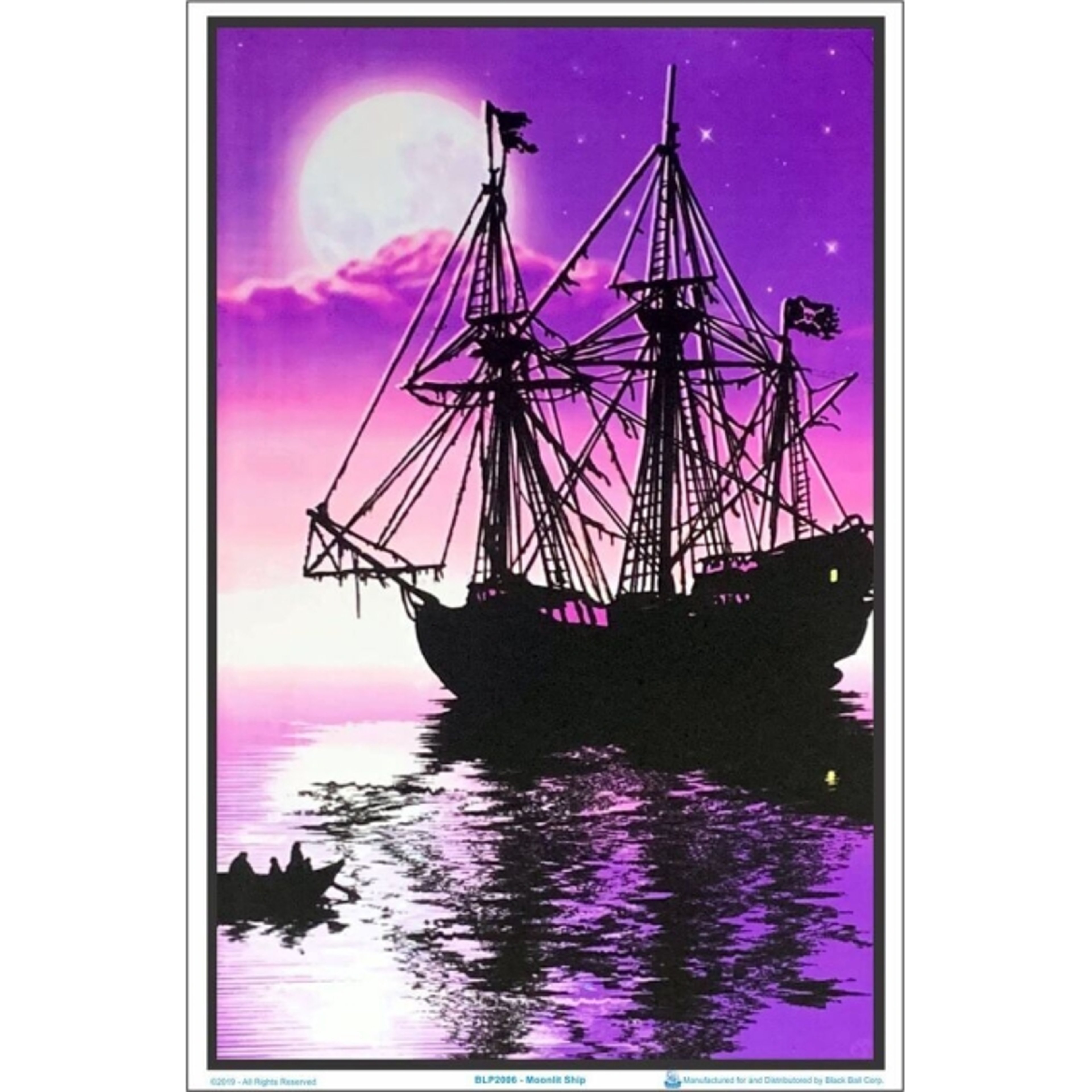 Moonlit Pirate Ghost Ship Flocked Blacklight Poster – 23″ x 35″ image 0