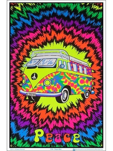 Preview pic of Peace Bus Flocked Blacklight Poster – 23″ x 35″