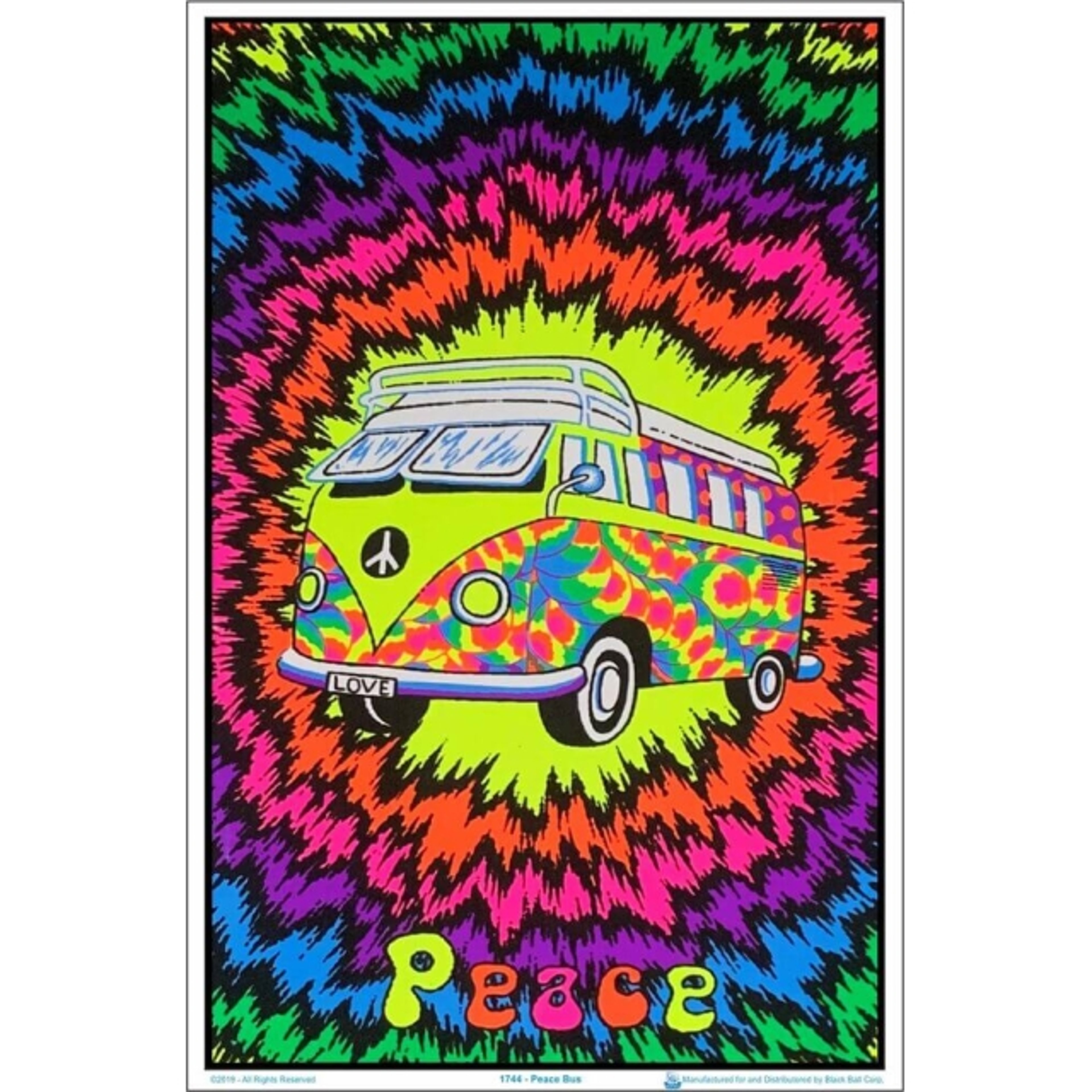 Preview pic of Peace Bus Flocked Blacklight Poster – 23″ x 35″