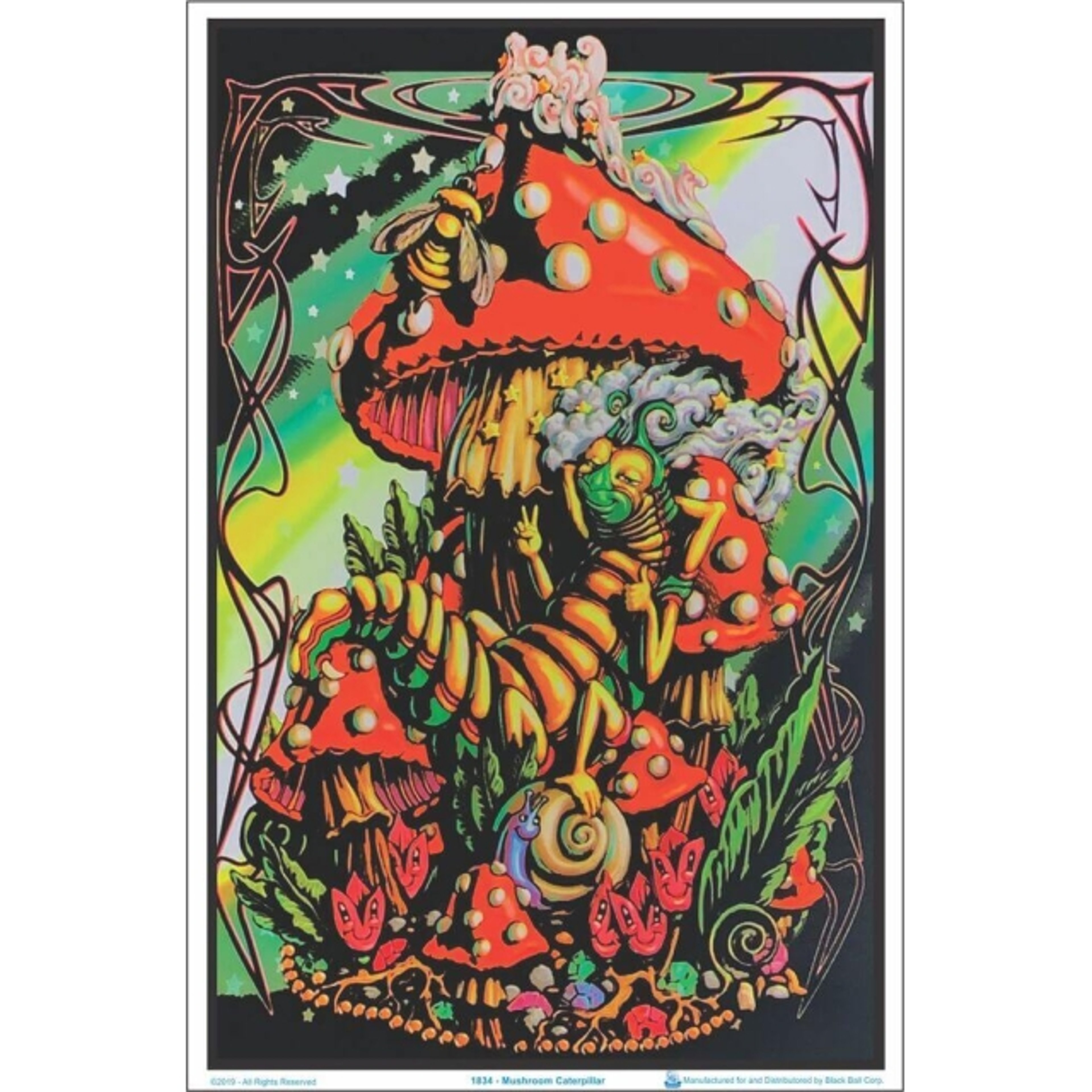 Mushroom Caterpillar Flocked Blacklight Poster – 23″ x 35″ image 0