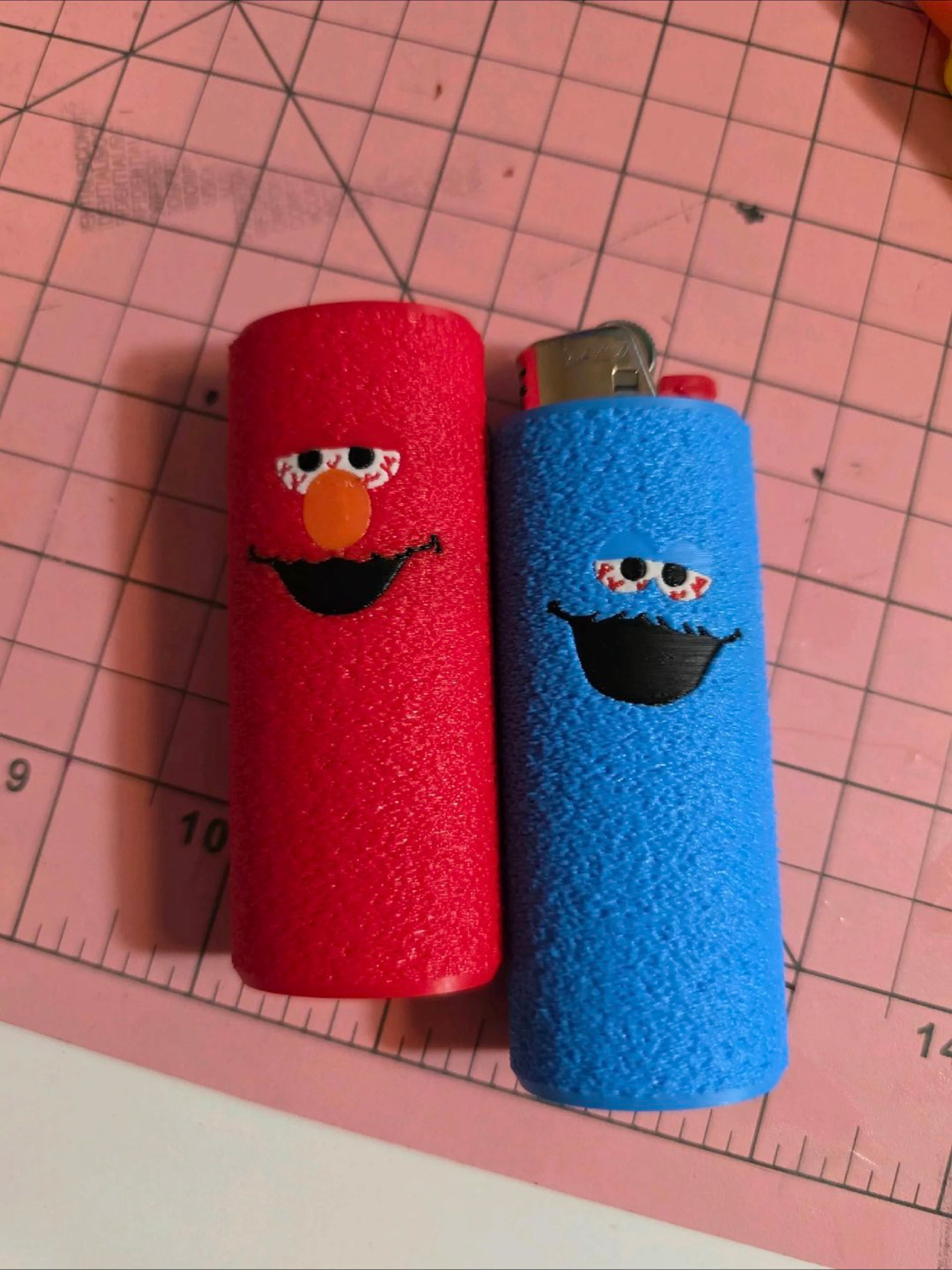 Preview pic of High Sesame" Elmo & Cookie Monster Custom Bic Lighter Sleeve Case (Pick Which One)