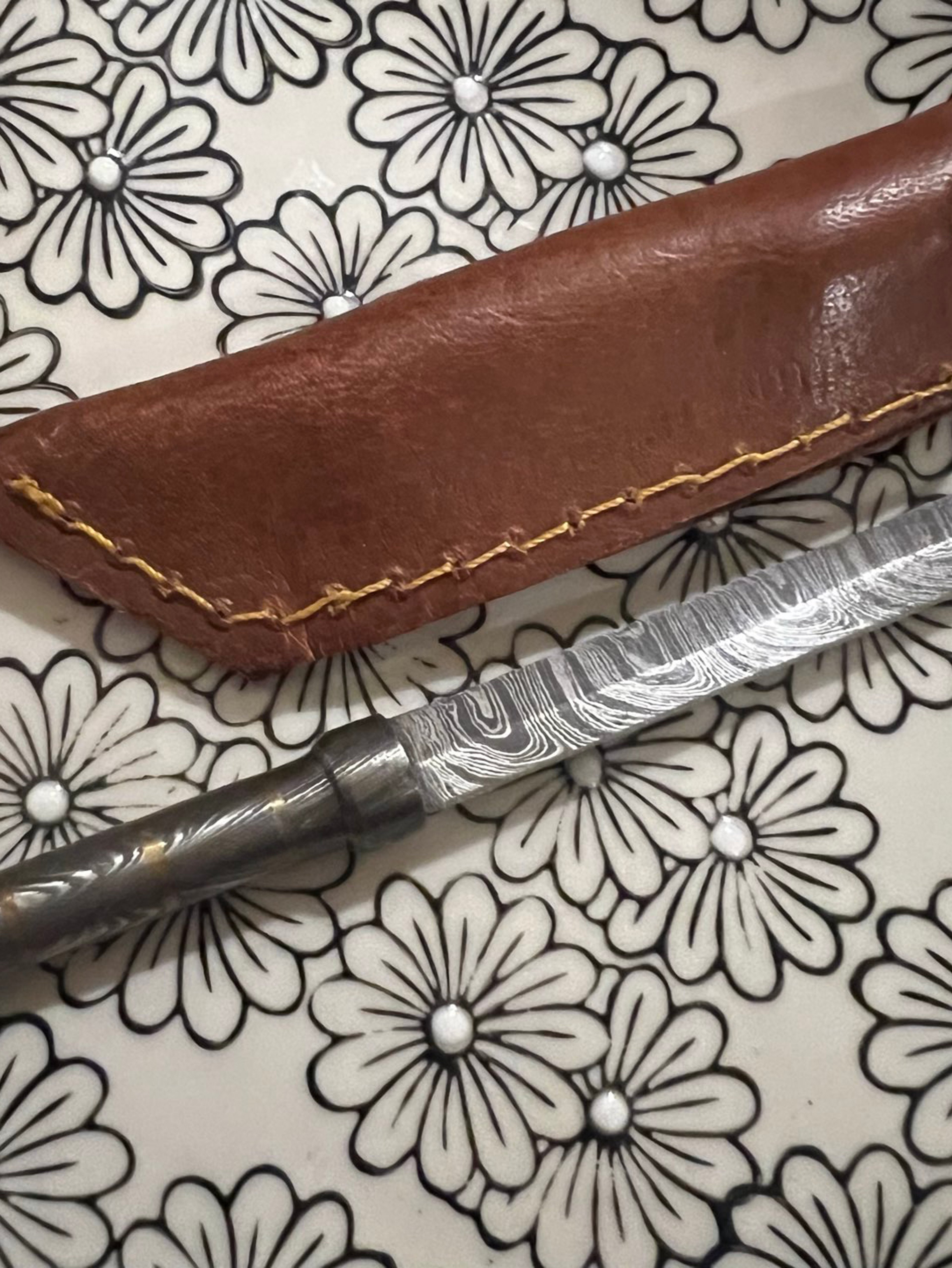 Katana Tanto Damascus Dabber Poker Sword Blade w brass inlay image 0