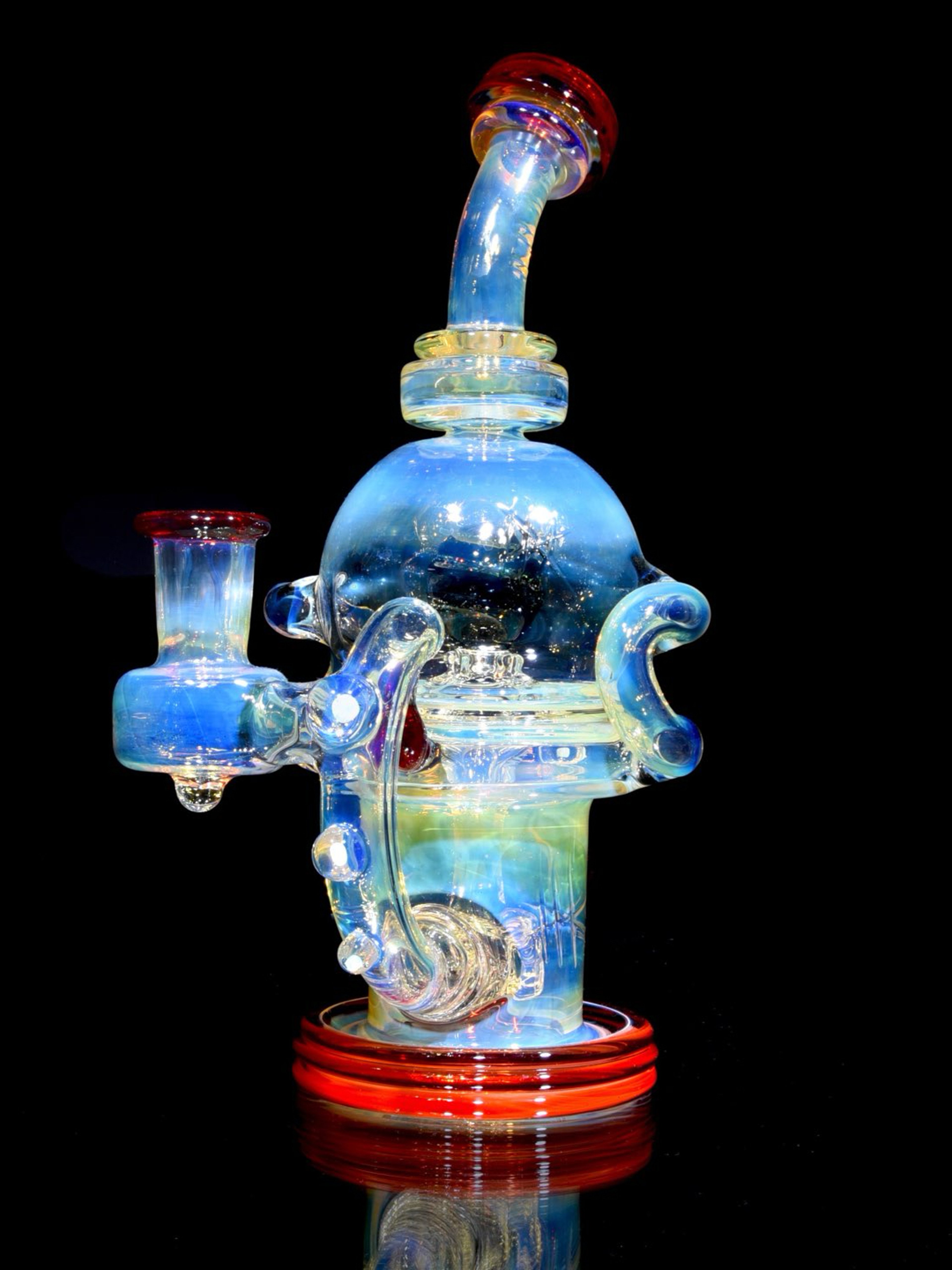 Bronx Glass - Fumed & Carved Double-uptake Orbital Recycler #1 - Pomegranate - 14mm Female image 0