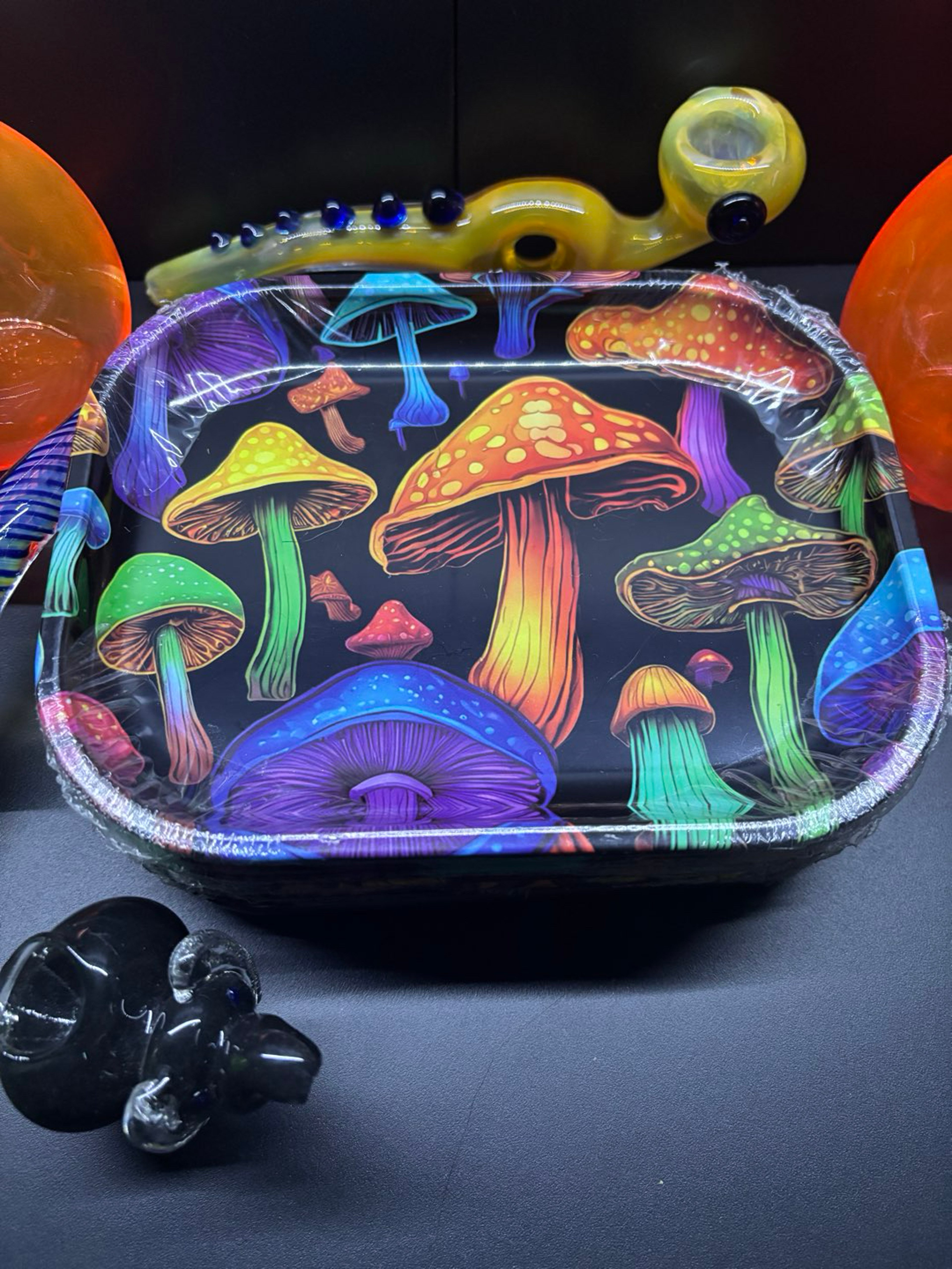 7” x 5 1/2” Neon Mushrooms Tray image 0