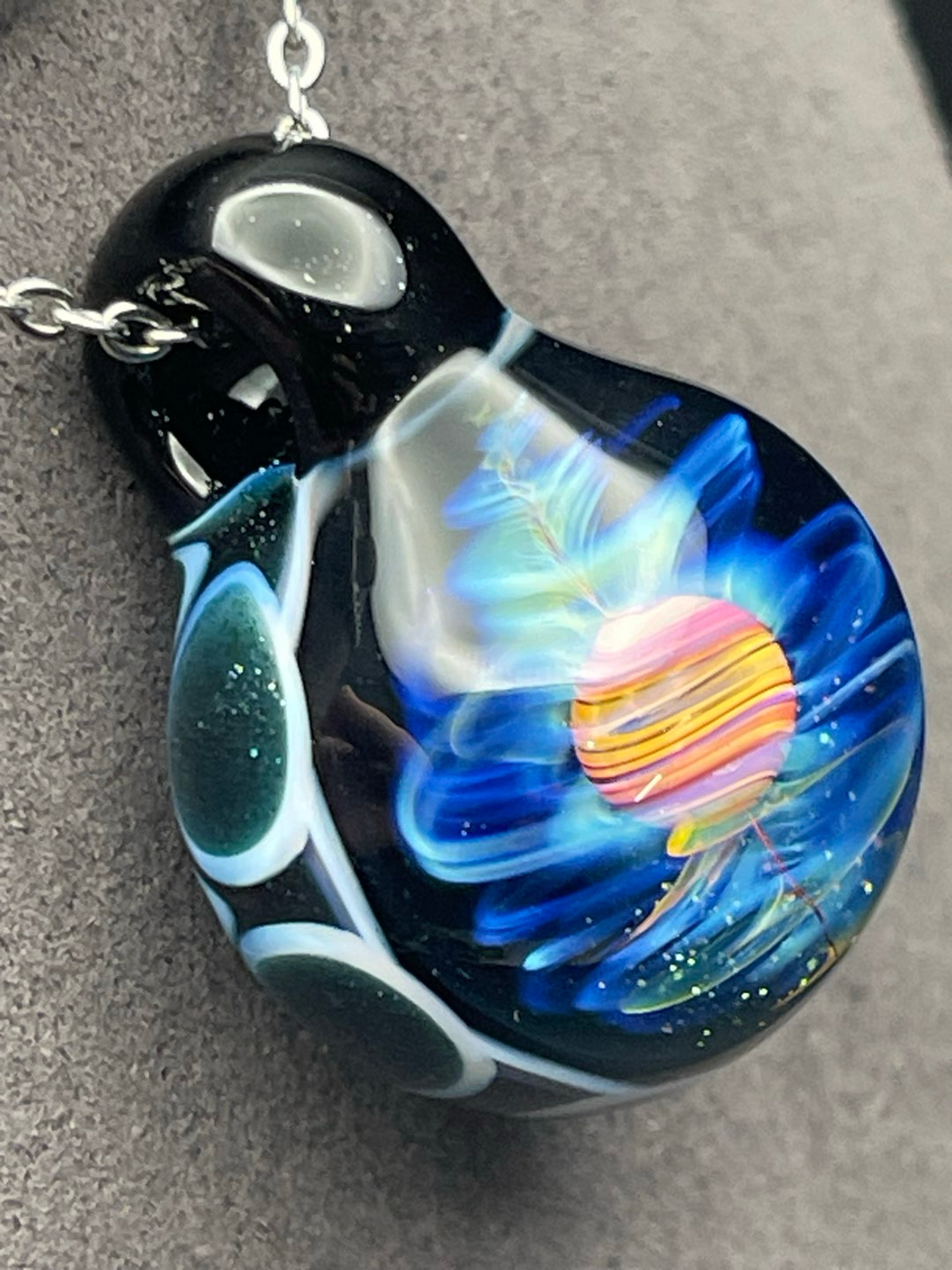 Energy Portal Marble Necklace with fully worked backing and stainless steel necklace image 0