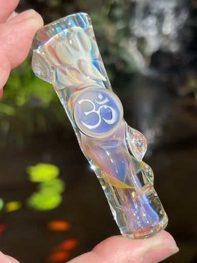 Preview pic of Thick Color Changing Chillum with Dapo Glass Om symbol murrini and gilson opals