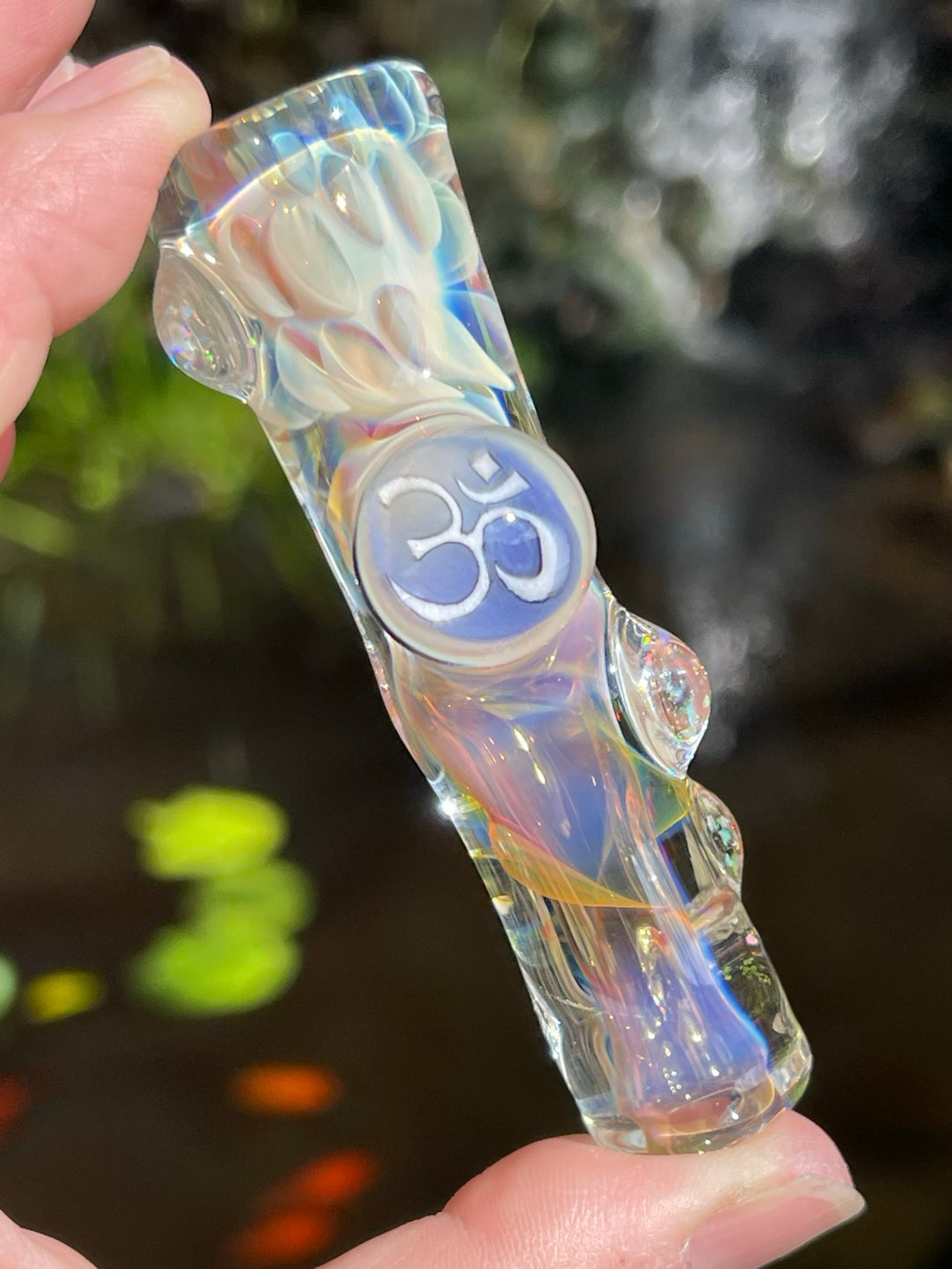 Thick Color Changing Chillum with Dapo Glass Om symbol murrini and gilson opals image 0