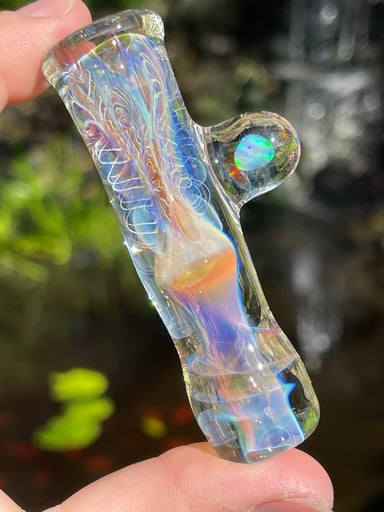 Preview pic of Thick Color Changing Inside Out Chillum with Gilson Opal
