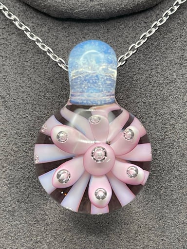 Preview pic of Pink bubble trap pendant with 18” stainless steel necklace