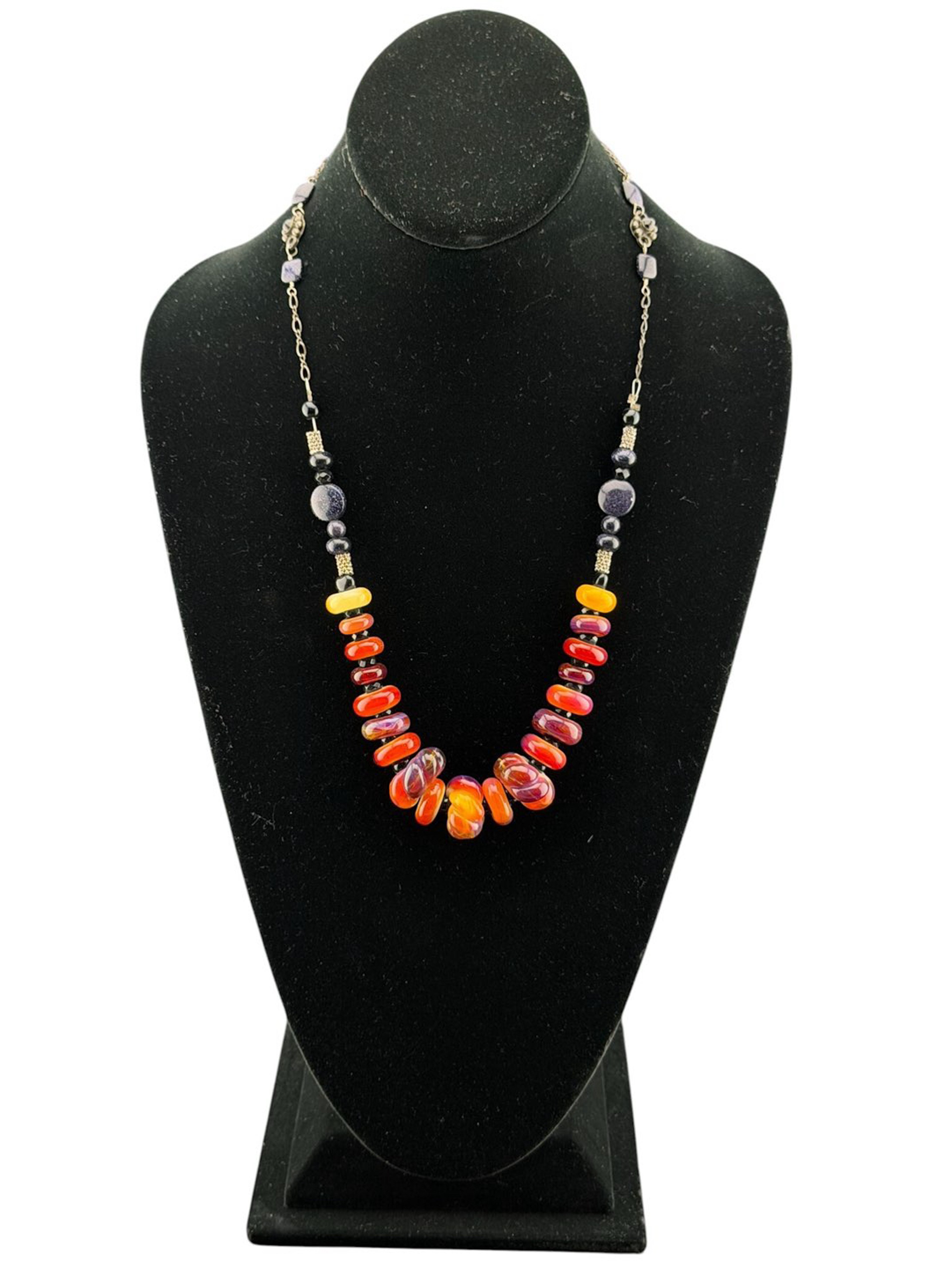 Preview pic of Brand New Amber Purple Beaded Necklace