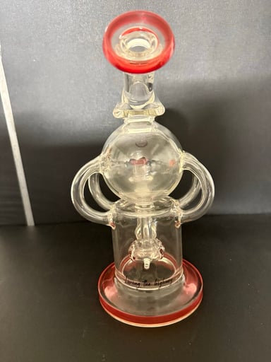 Preview pic of Beautiful 10 inch quad recycler by Highway Glass featuring 4 uptakes, a pointed splash guard and angled neck for comfort.