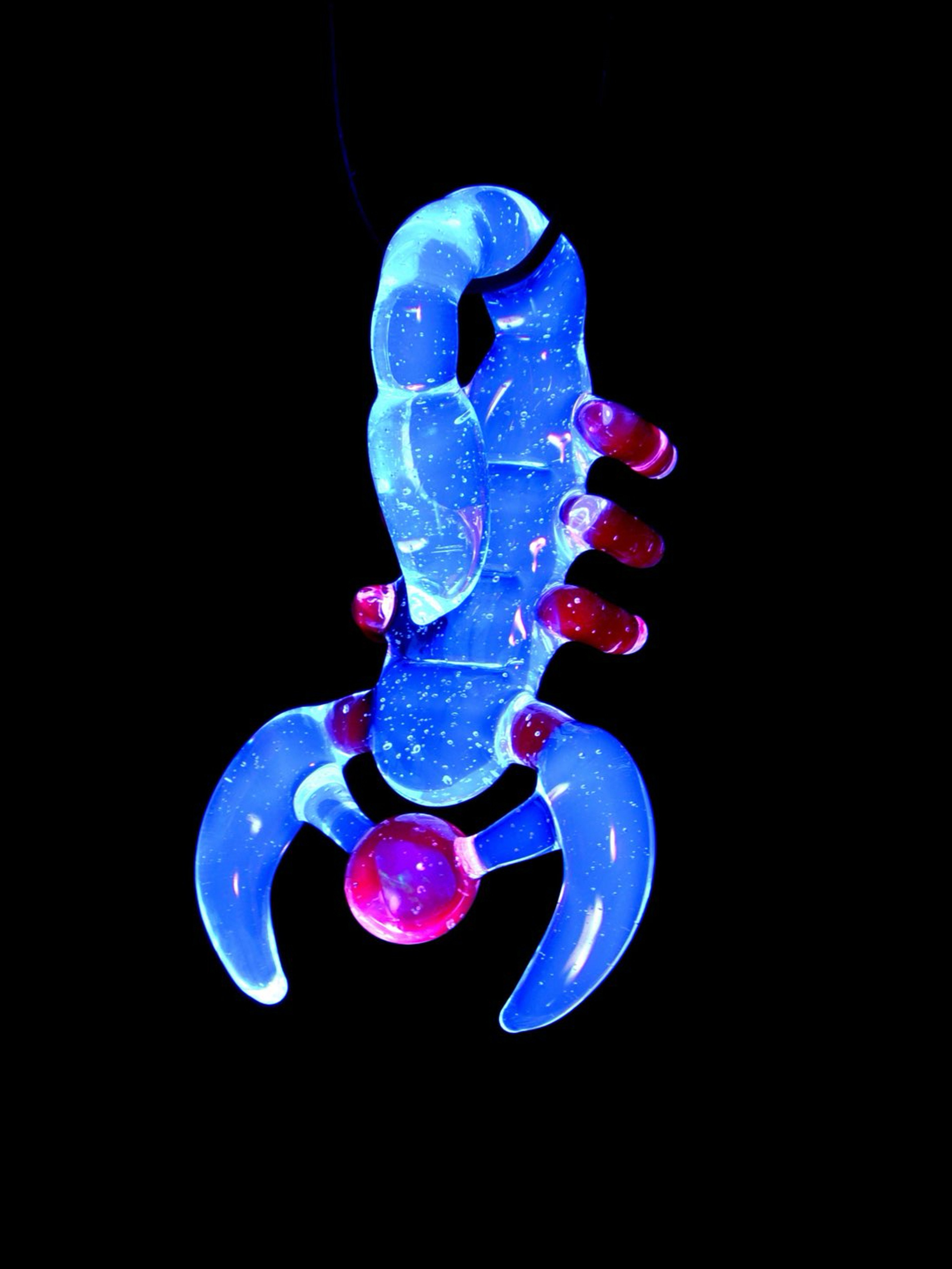 Preview pic of Bob Snodgrass IV - Multicolor UV Glow Scorpion Pendant w/ Opal - BluV/Electric Flamingo