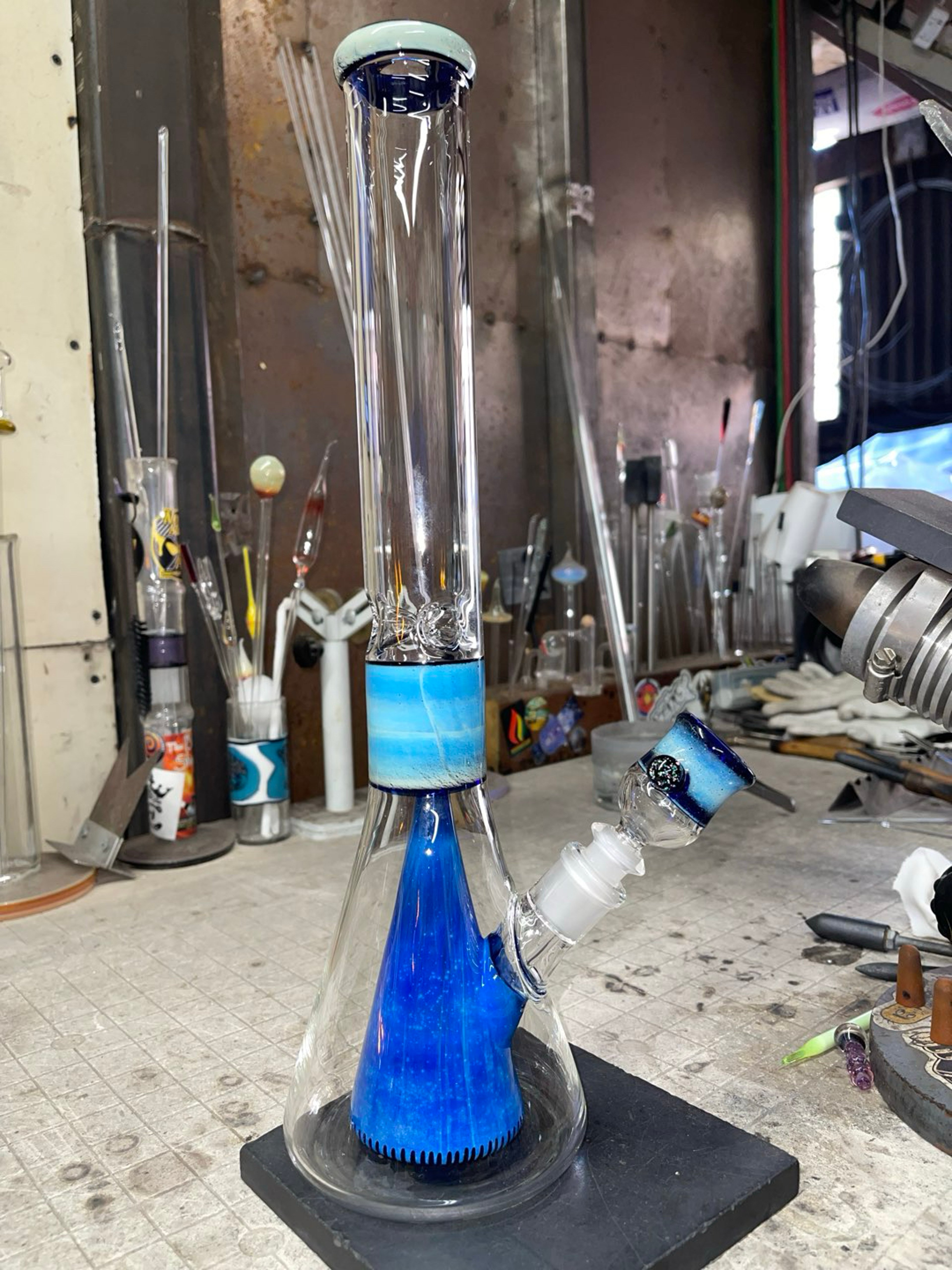 Preview pic of 16” tall x 44mm , cobalt blue with silver fume accents, comes with adapter to use the slide without steam
