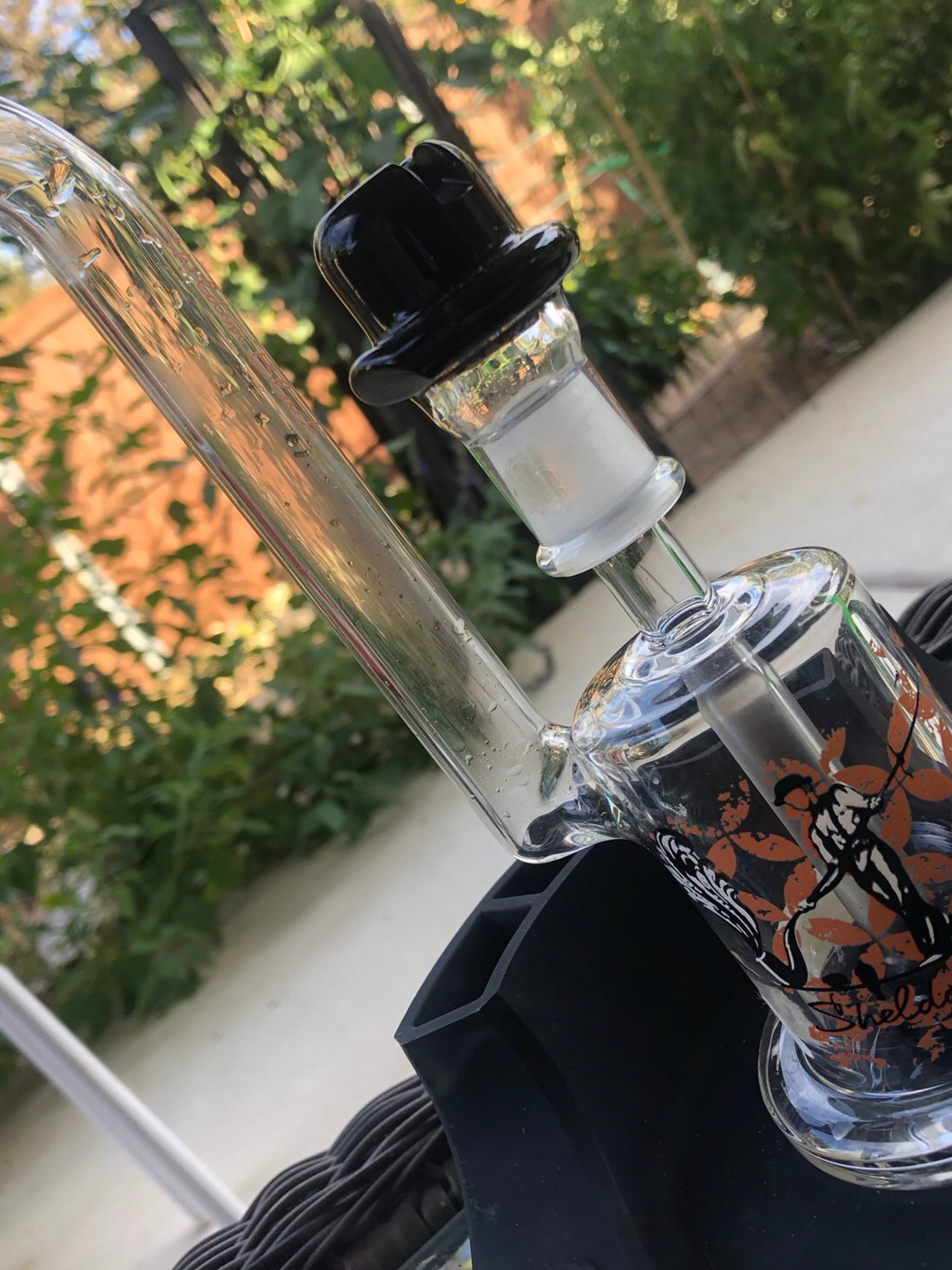 Preview pic of Sheldon Black 14mm Bent Neck Bubbler Set w/ Matching Top Hat Slide & SB Bag