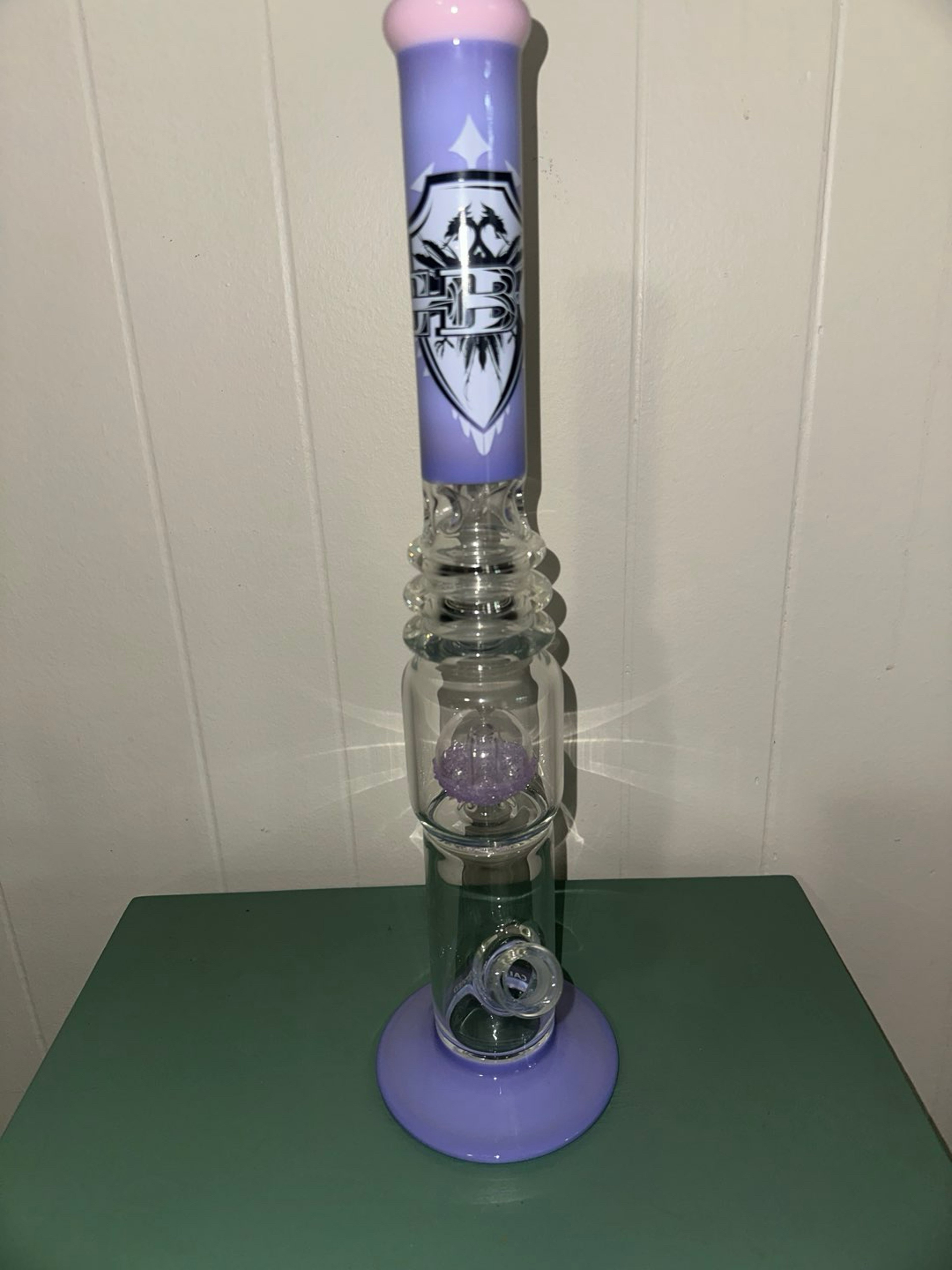 Preview pic of Authentic HBG Scientific Glass Straight Tube Perc Rig - Lavender/Pink (Glass Body Only)