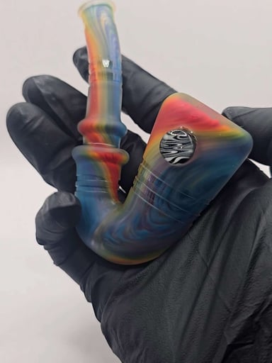 Preview pic of Frosted Rainbow Suminagashi Frit Lock
