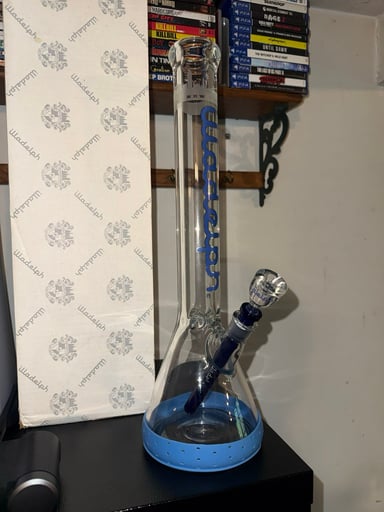 Preview pic of Illadelph Beaker • Dark Blue Downstem & Bowl • Original Box • Custom NYC Engraving