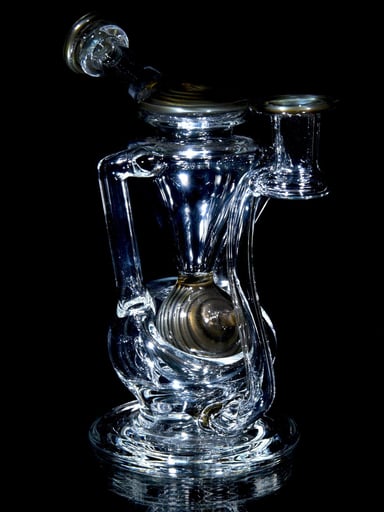 Preview pic of Kyru Glass - Observatory Double-uptake Spherical Recycler - Electrum - 14mm Female