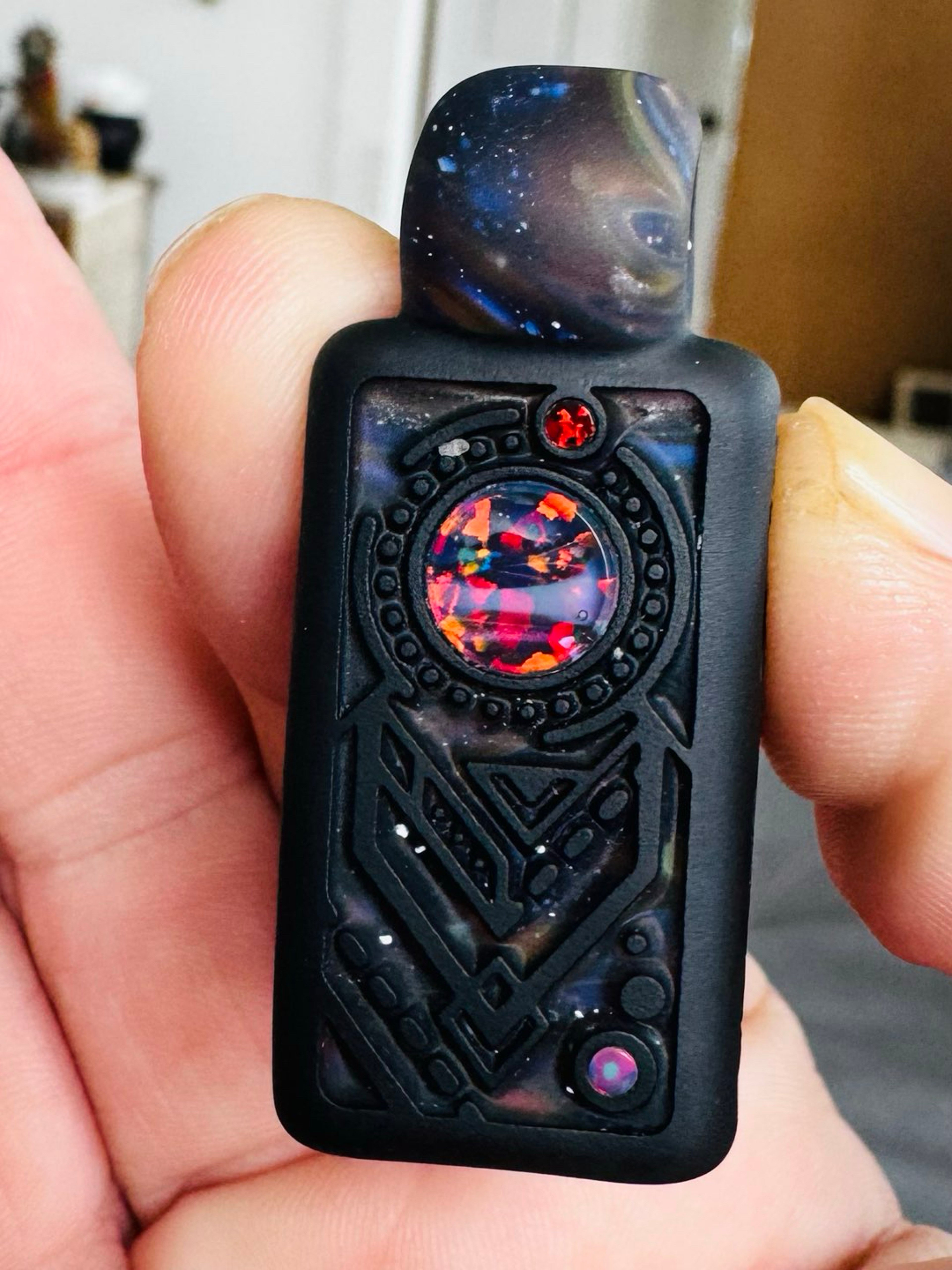 🔥2X SIDED🔥FULL UV CUSTOM 9 Opal SPACE GLYPH TABLET PENDANT/CUSTOM HEMP NECKLACE🧐🔥 image 0