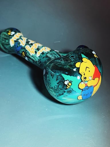 Preview pic of Winnie the Pooh 5” Glass pipe!  CUSTOM PERSONALIZED GIFTS!!   Handmade art!!