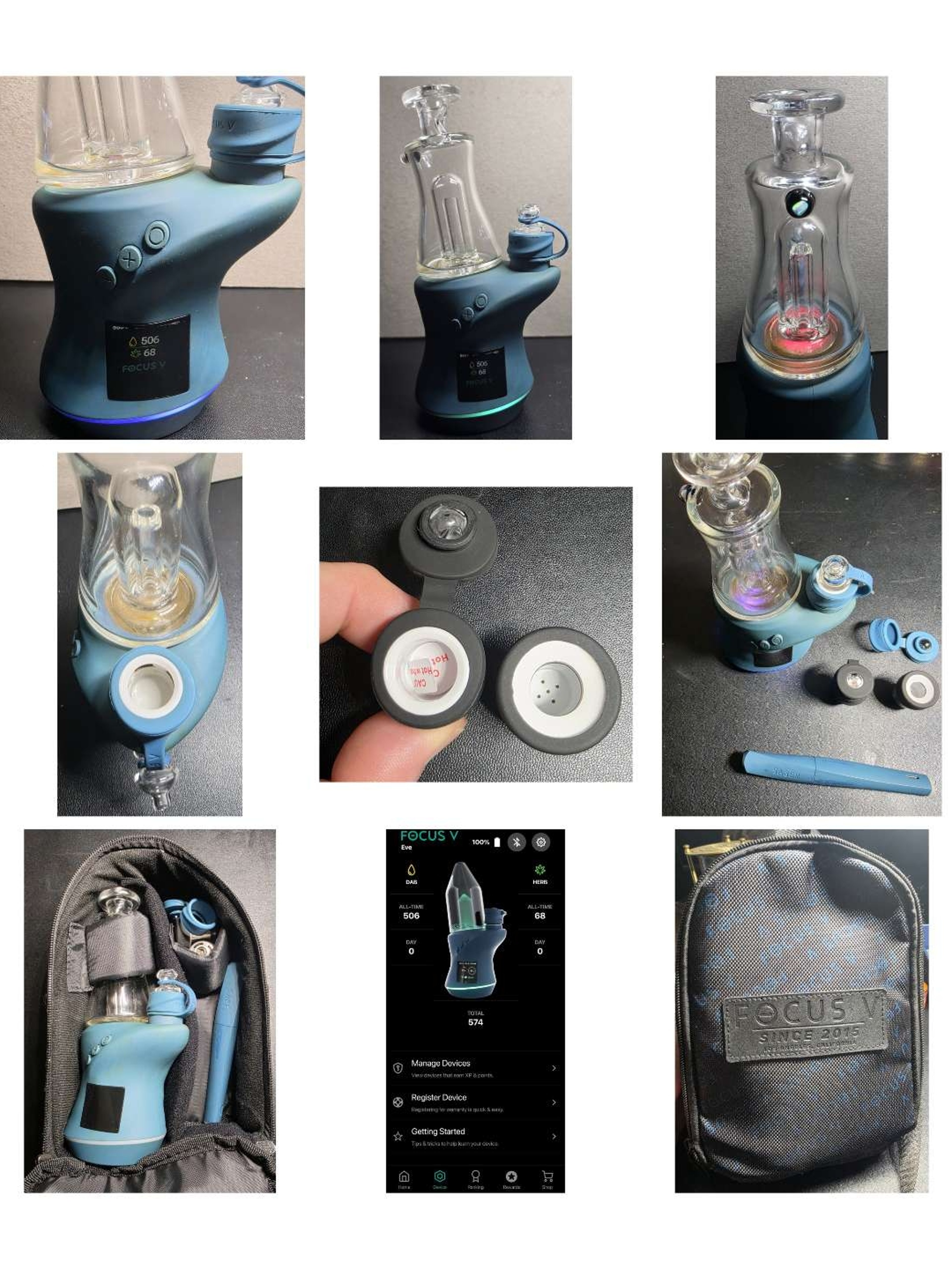 Preview pic of Focus V CARTA 2 Indigo Blue + SABER, Custom Opal Glass, 3 Atomizers & Case