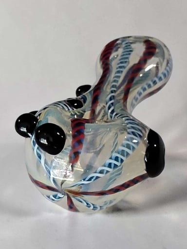 Preview pic of Black Studded Flat Mouthpiece Spoon Red & Blue/Blue & White Rope