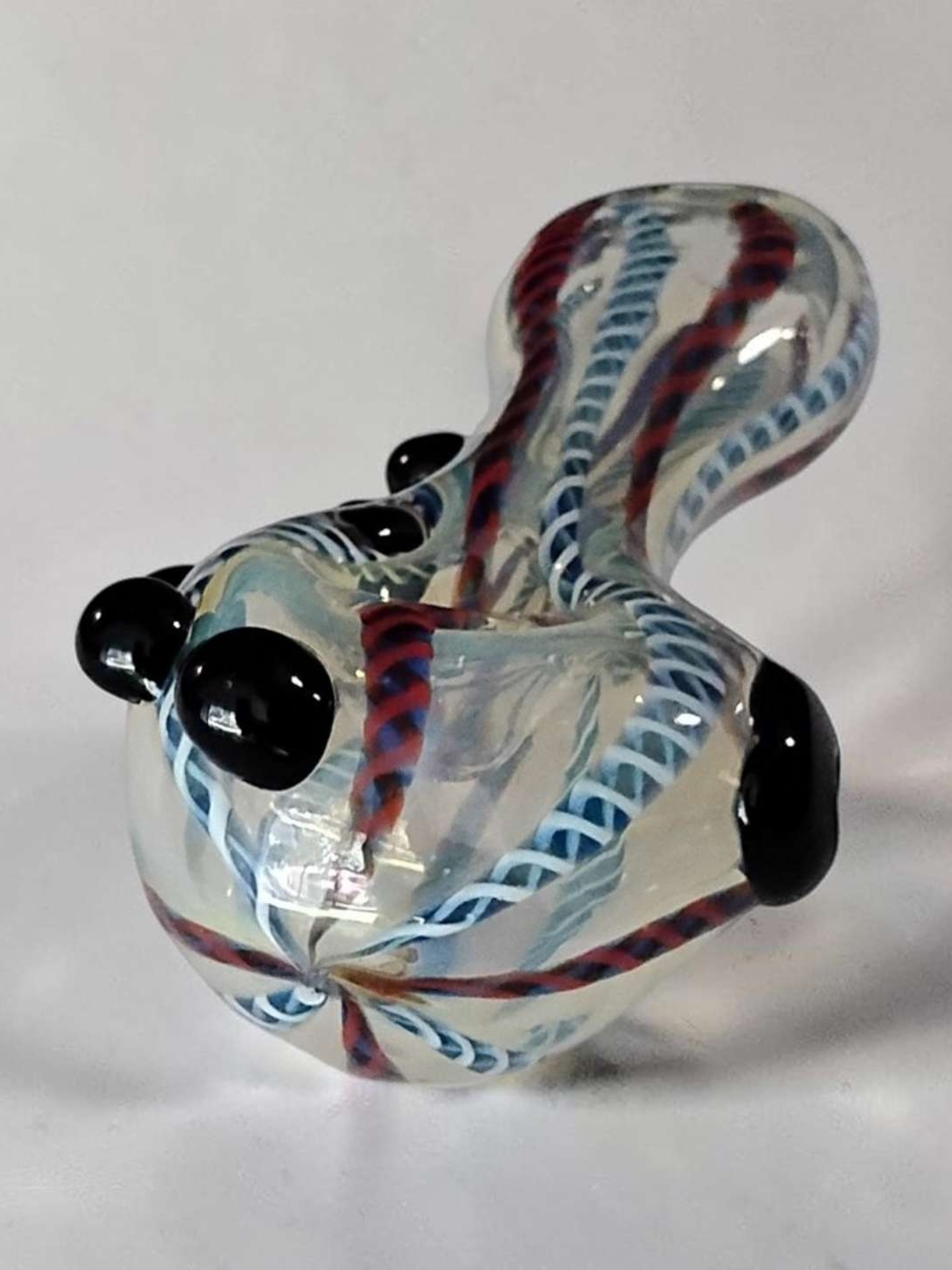 Preview pic of Black Studded Flat Mouthpiece Spoon Red & Blue/Blue & White Rope