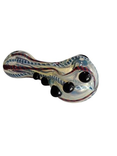 Preview pic of Black Studded Flat Mouthpiece Spoon Red & Blue/Blue & White Rope