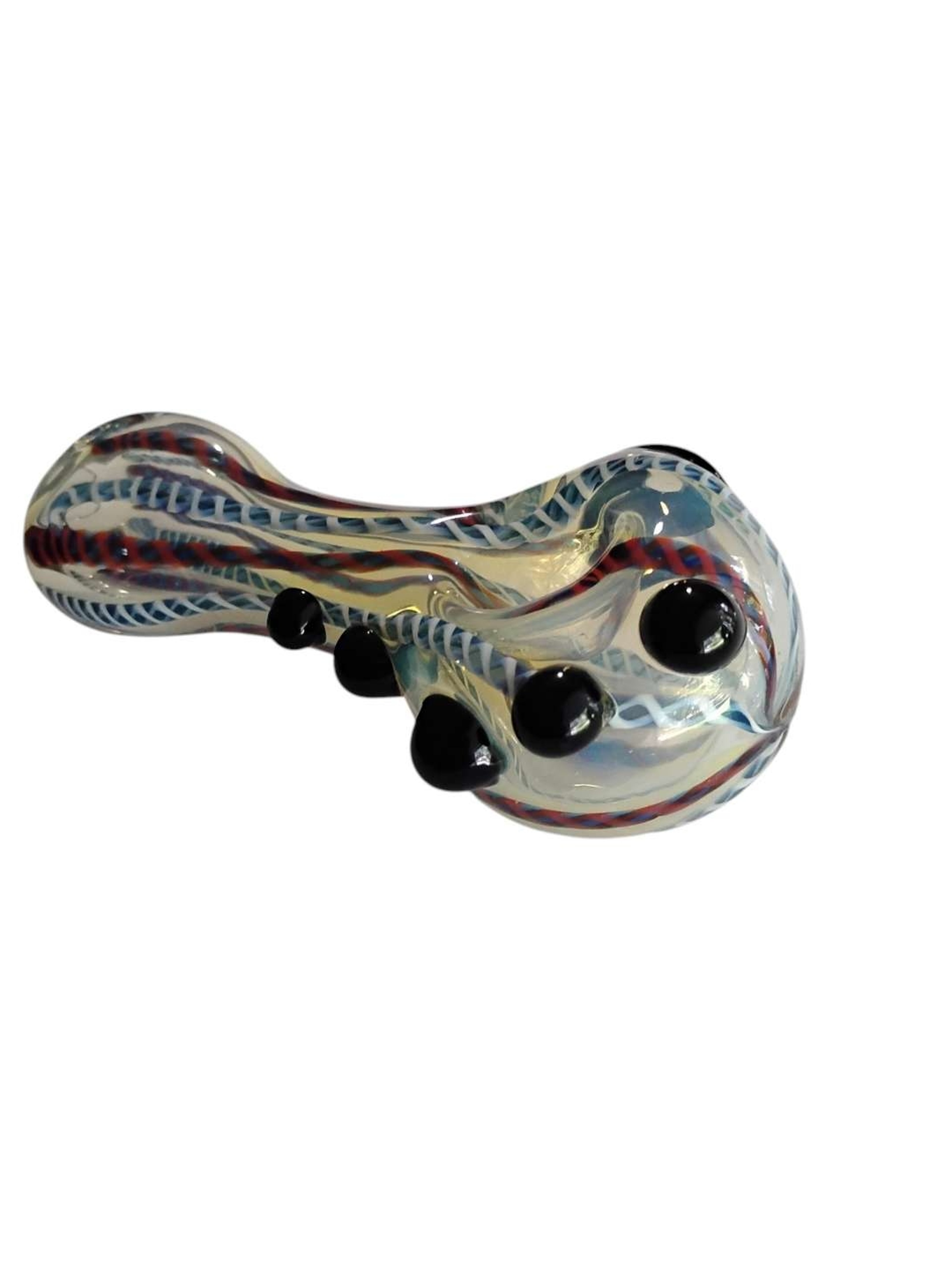 Preview pic of Black Studded Flat Mouthpiece Spoon Red & Blue/Blue & White Rope