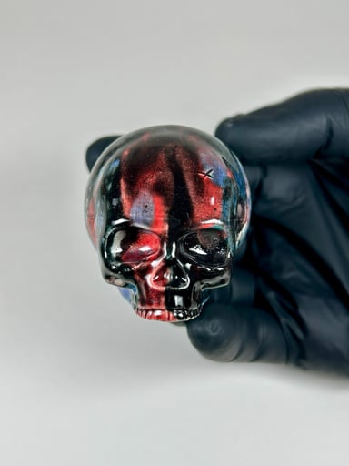 Preview pic of Skull Pipe - 5.5 inch - Ceramic - Red, Black and Blue