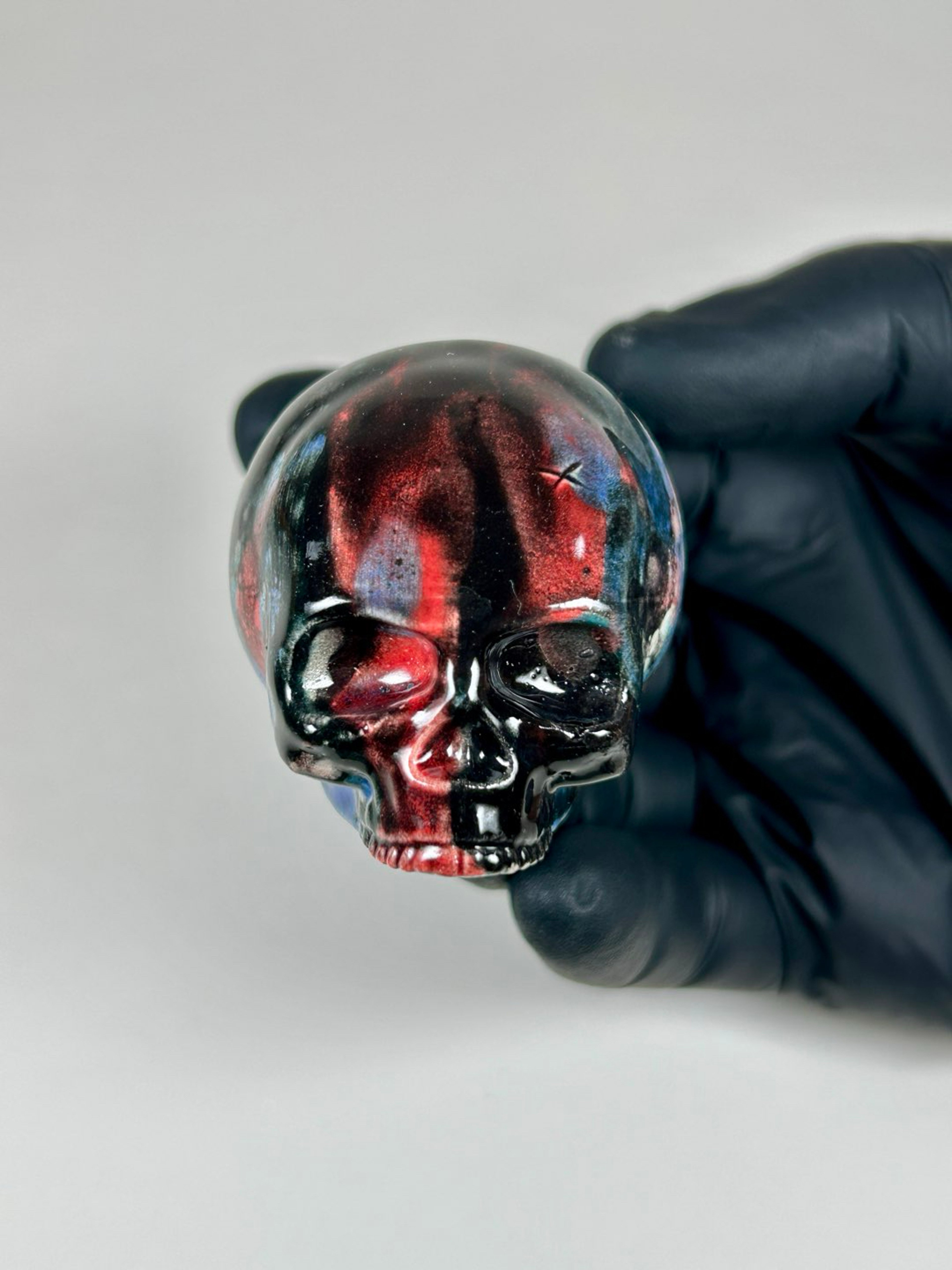 Skull Pipe - 5.5 inch - Ceramic - Red, Black and Blue image 0