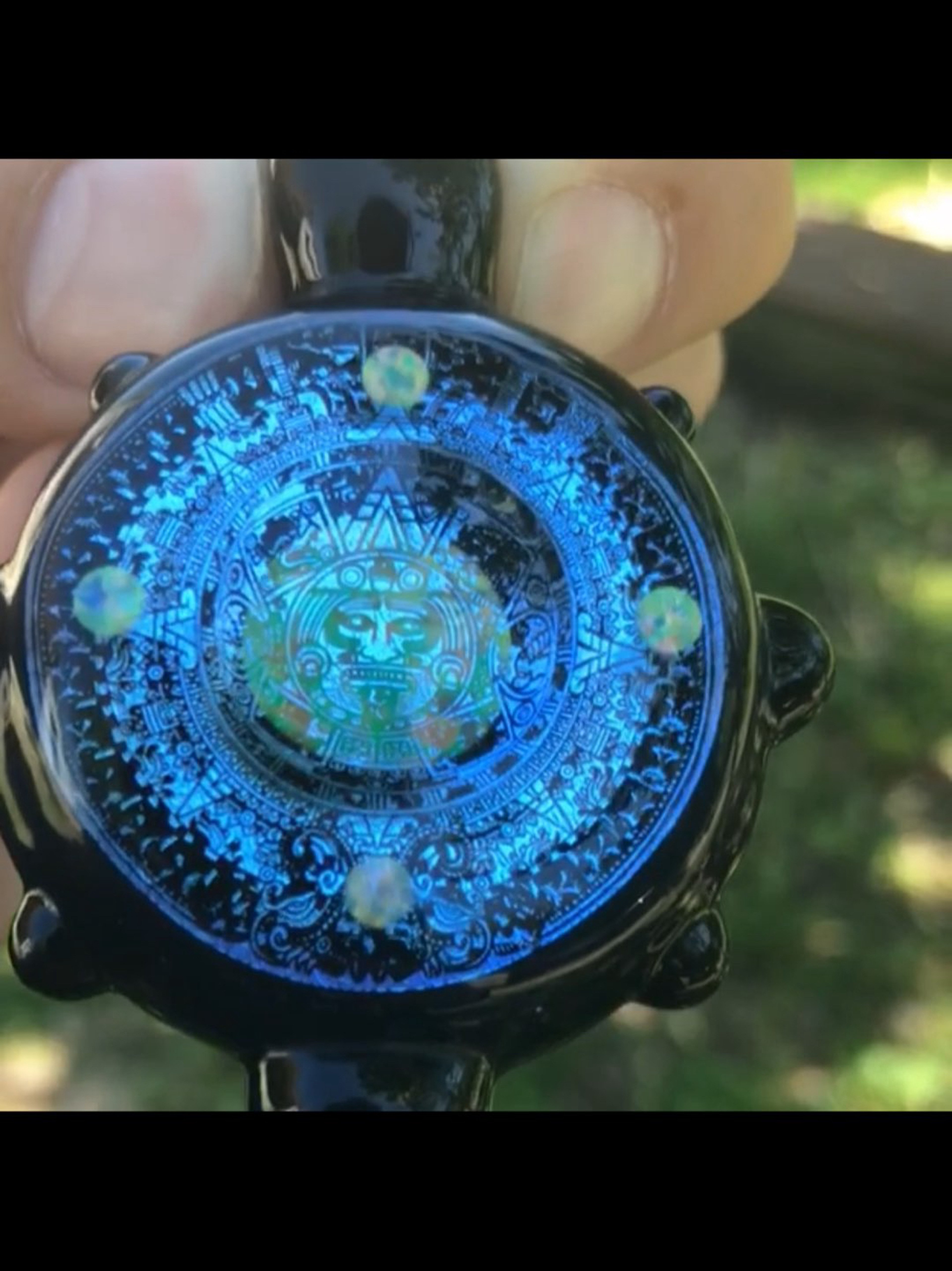 Preview pic of WHITE MONKEY GLASS ‘Aztec calendar pendant’ #38 2018’