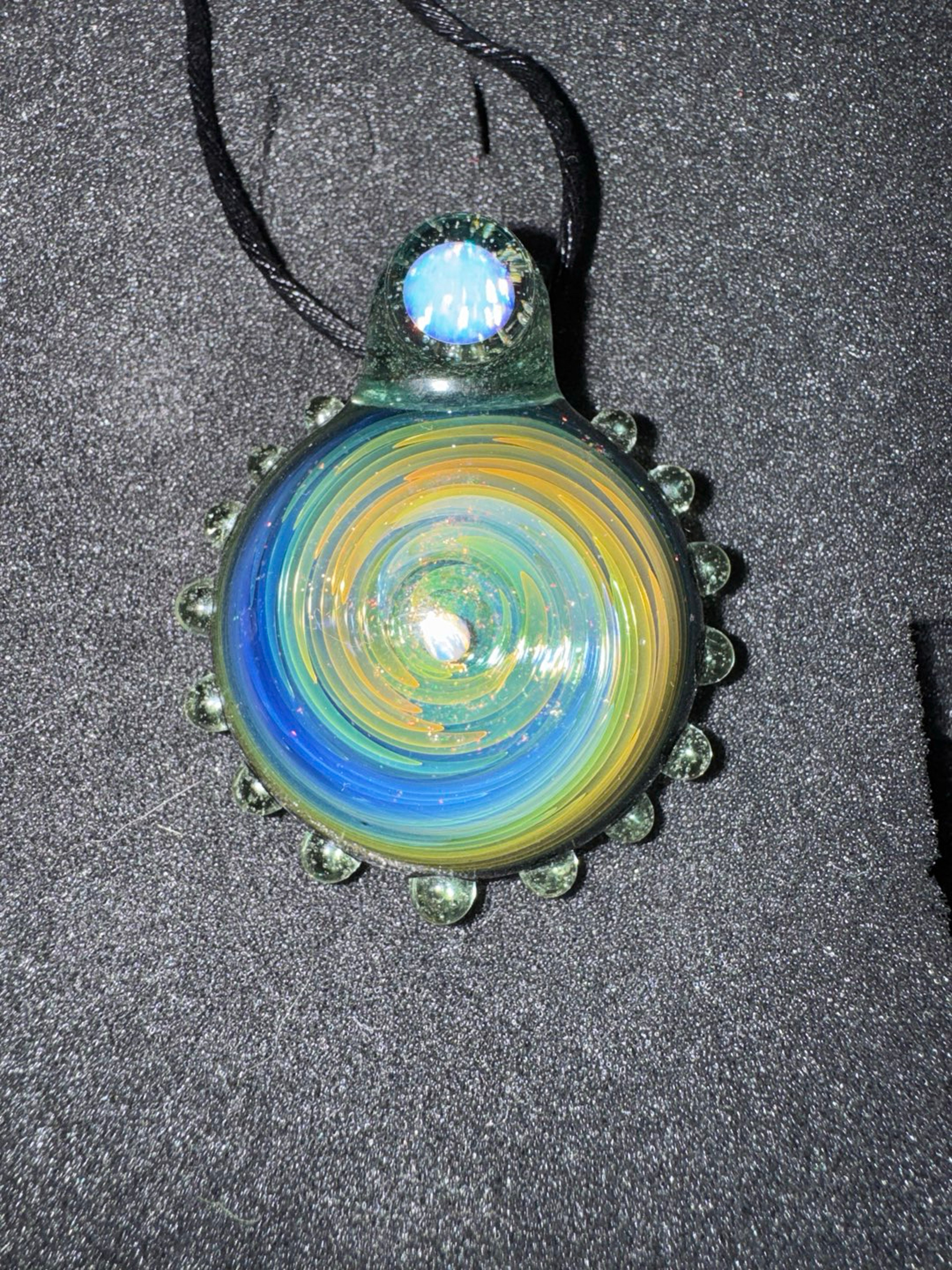 Preview pic of Gold and silver fume pendant w 2 opals