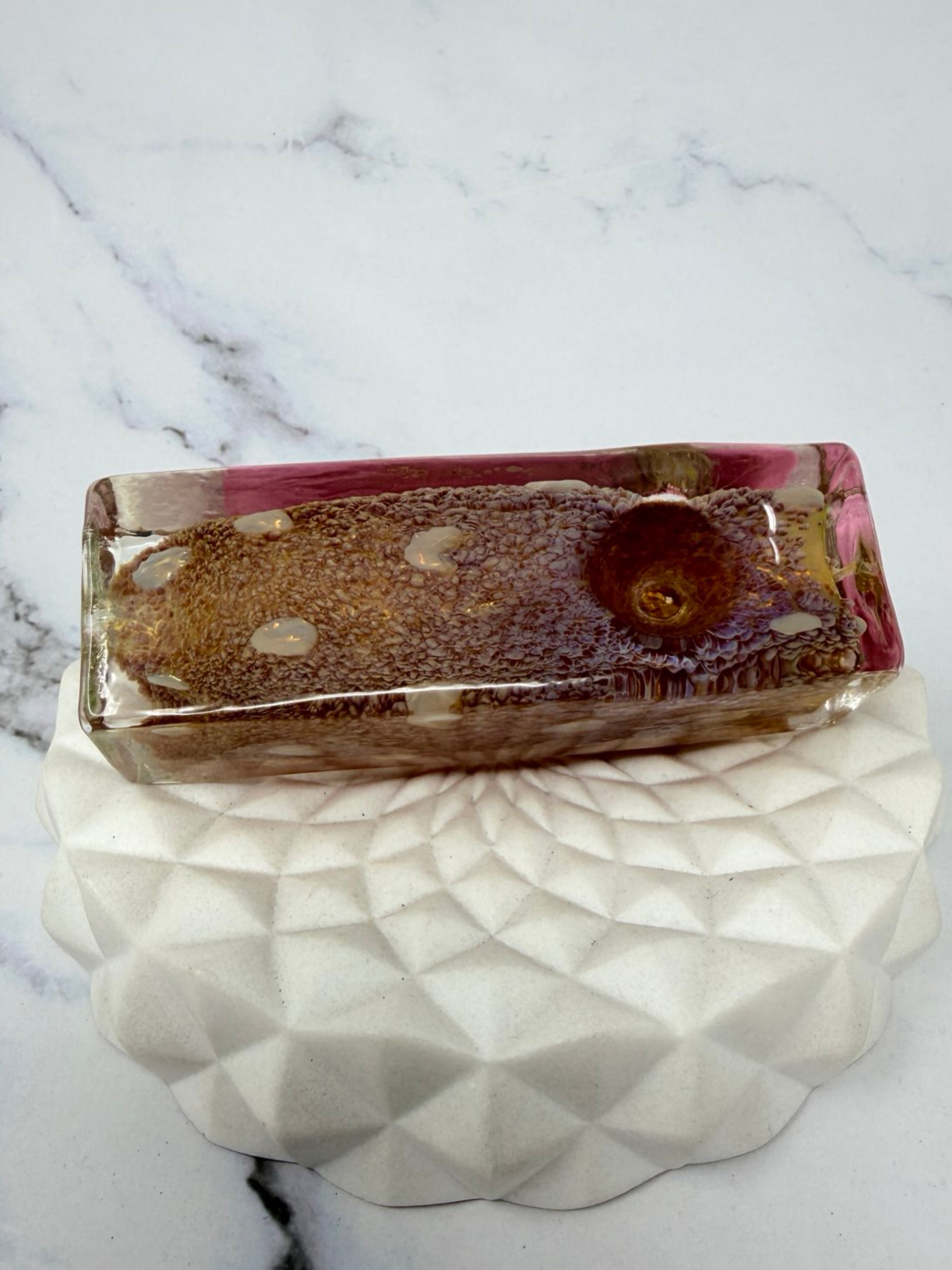 3.75” Square Rectangular Red Marble Smoking Bowl Glass Pipes image 0