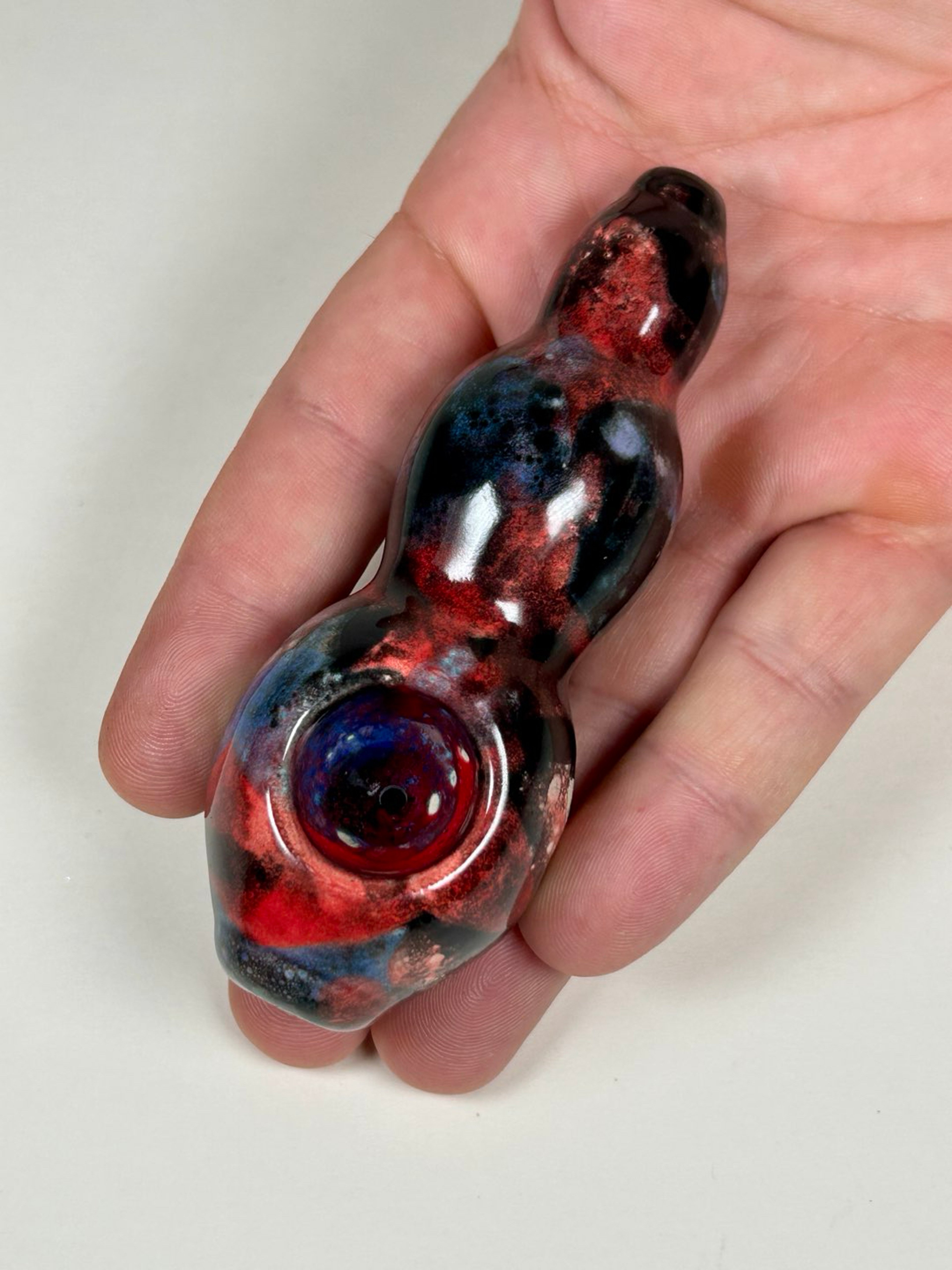 Bulbous Pipe - 4.25 Inches - Ceramic - Black, Red and Blue image 0