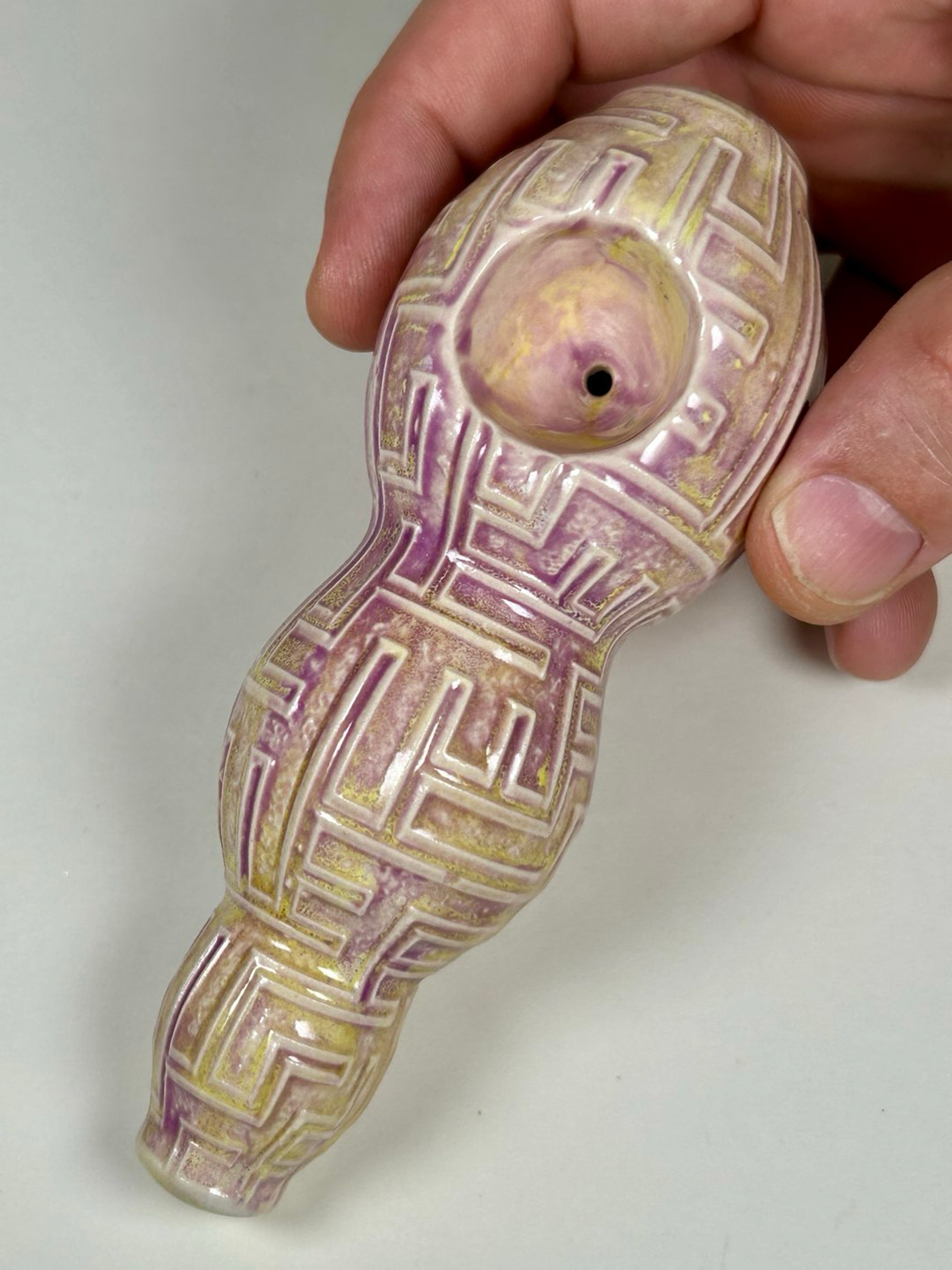 Preview pic of Maze Pipe - 5.5 inches - Ceramic - Yellow, Purple and Pink