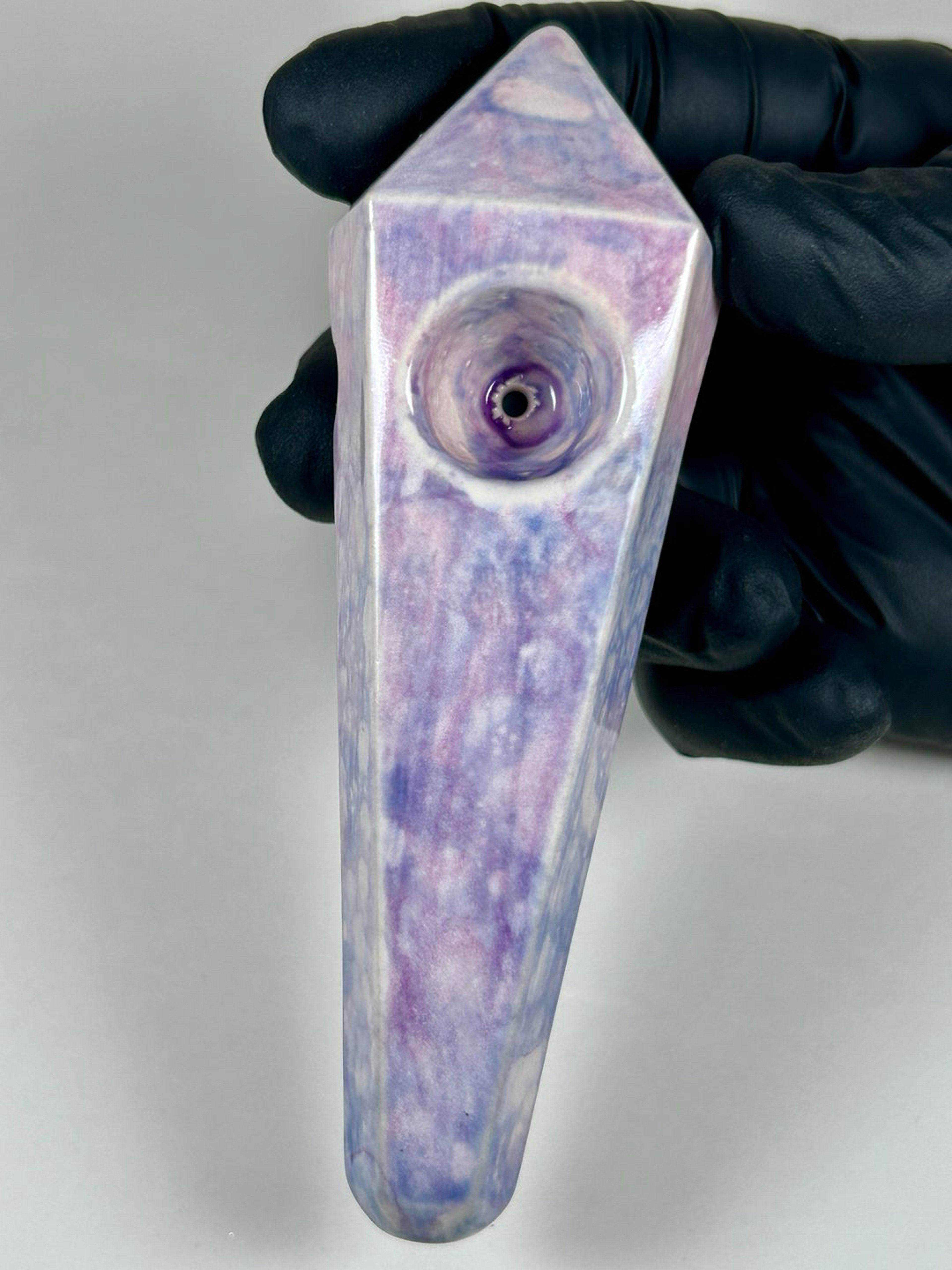Preview pic of Diamond Pipe - 5 Inches - Ceramic - White, Purple and Blue - Free Shipping!