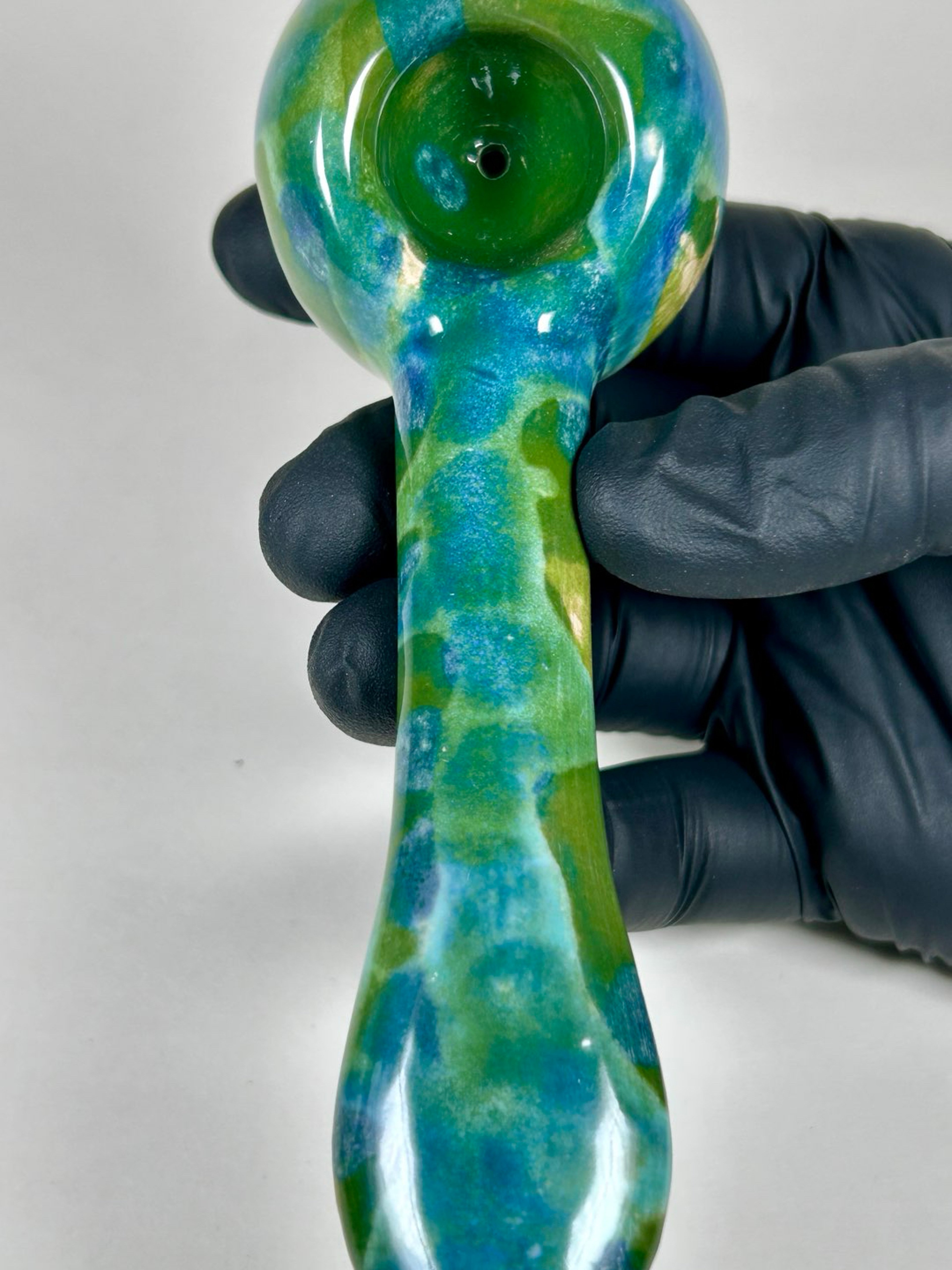 Preview pic of Spoon Pipe - 6.25 Inches - Ceramic - Blue, Light Green and Dark Green - FREE SHIPPING!!!