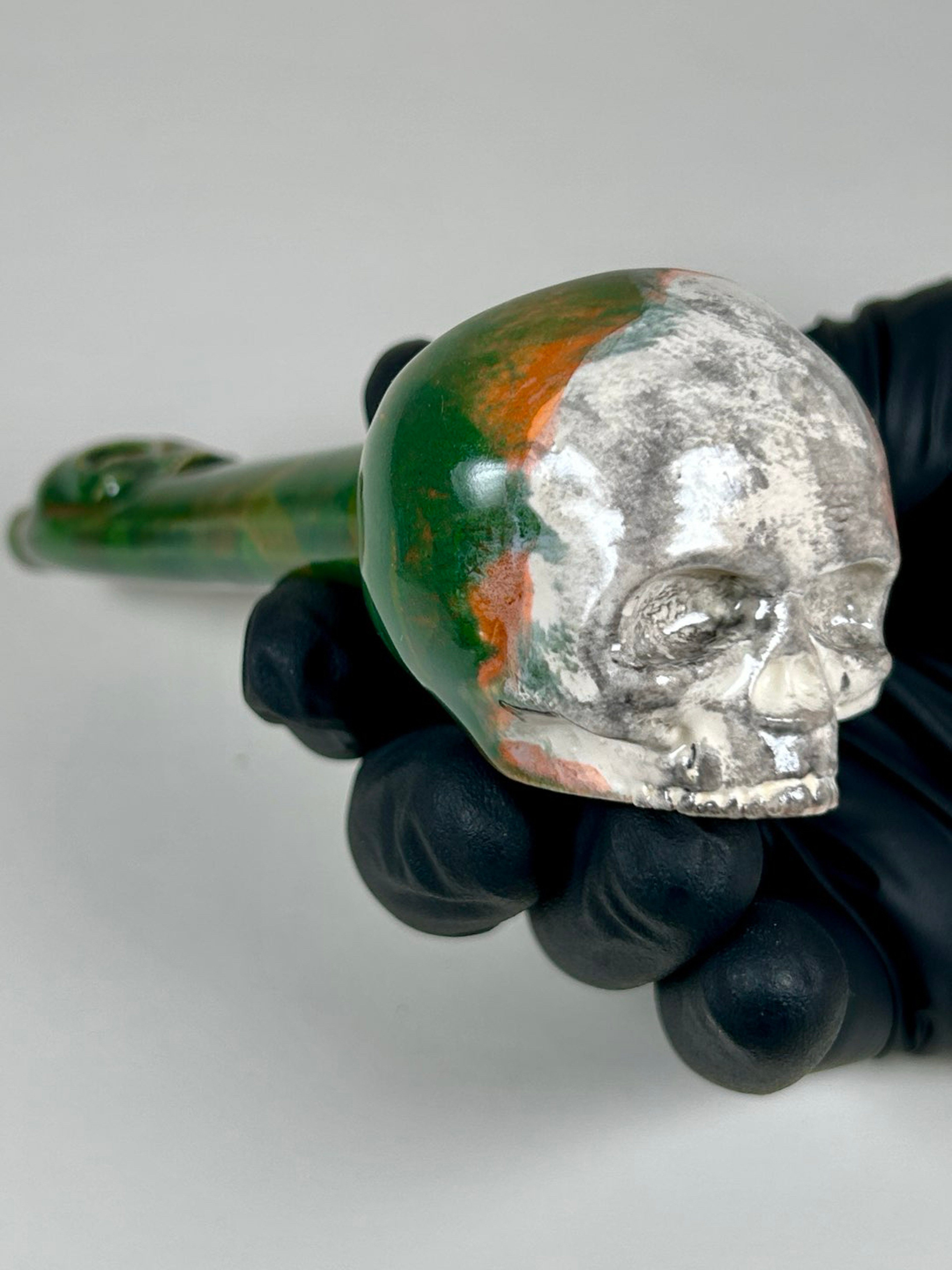Preview pic of Skull Pipe - 5.5 inch - Ceramic - Green, Orange and Brown - FREE SHIPPING!!!