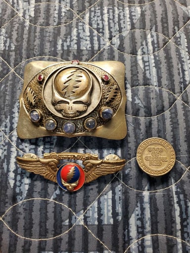 Preview pic of Grateful Dead Family Silver Belt Buckle & Pins