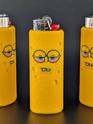 Preview pic of Stoned SpongeBob Bic Lighter Sleeve – Custom Textured Yellow Sponge Case