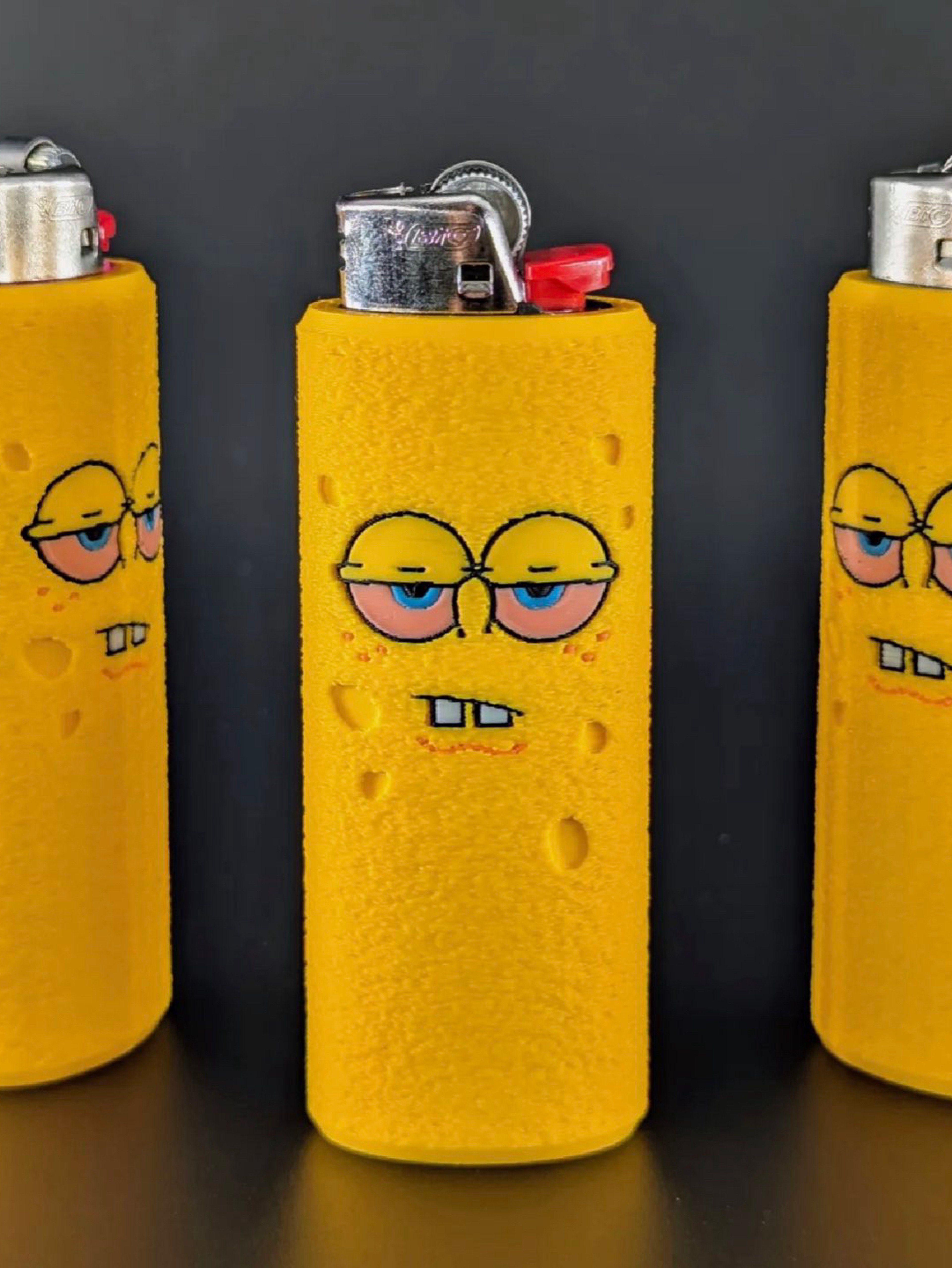 Preview pic of Stoned SpongeBob Bic Lighter Sleeve – Custom Textured Yellow Sponge Case