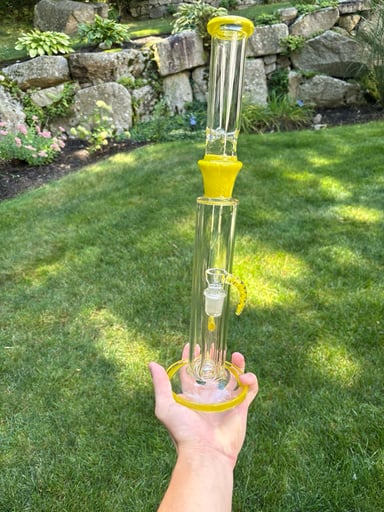 Preview pic of 18” Straight Tube Glass Bong Yellow Thick Water Pipe Hookah w/18mm bowl