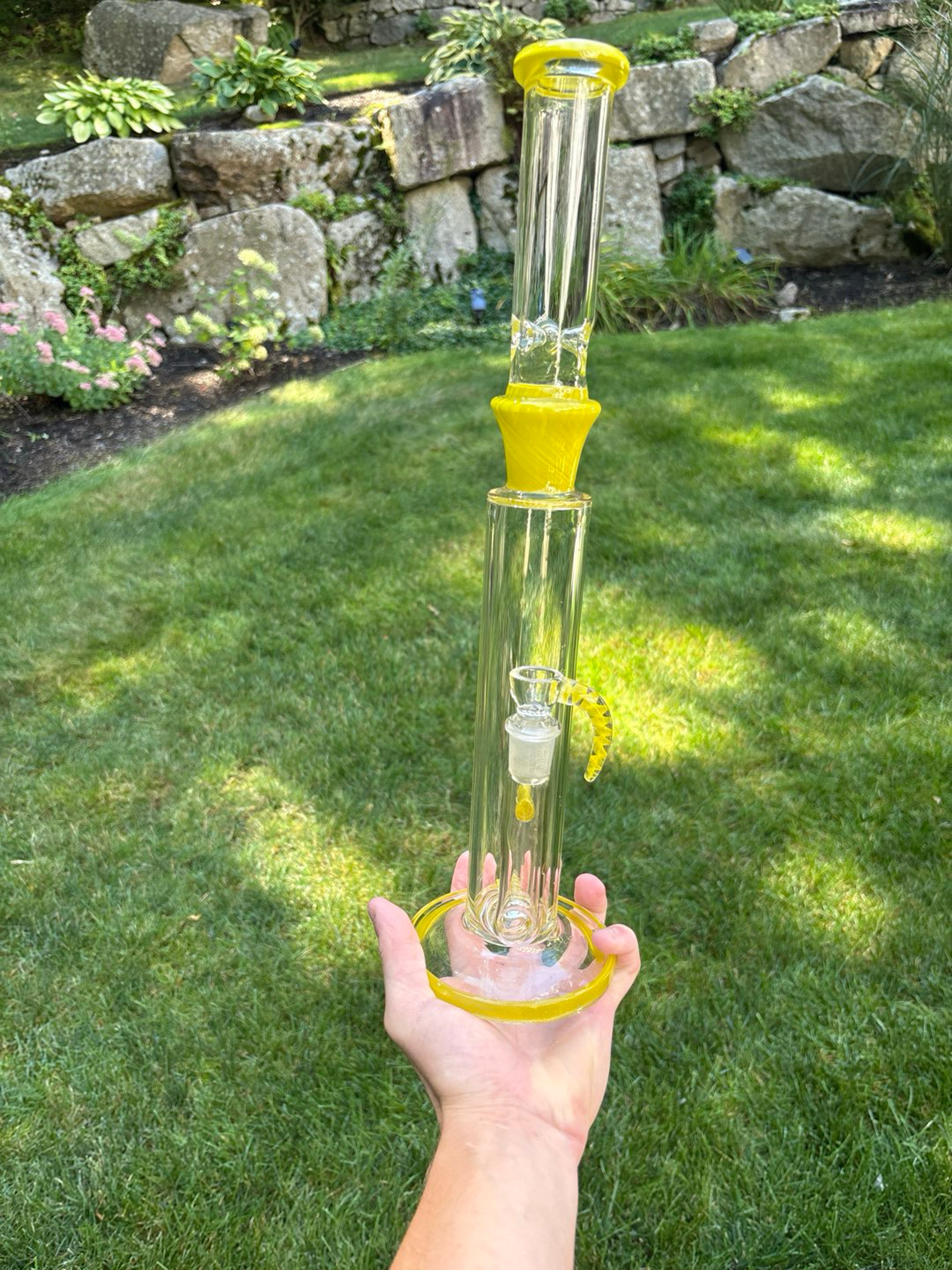 Preview pic of 18” Straight Tube Glass Bong Yellow Thick Water Pipe Hookah w/18mm bowl