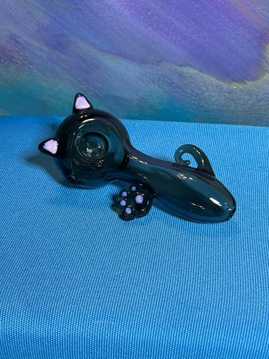 Preview pic of Glass Smoke Grey & Pink Cat Hand Pipe