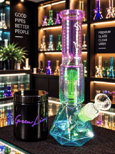 Preview pic of Green Lion Glass 10" Geometric Tree Perc Bong + 8oz Smell-Proof Glass Jar