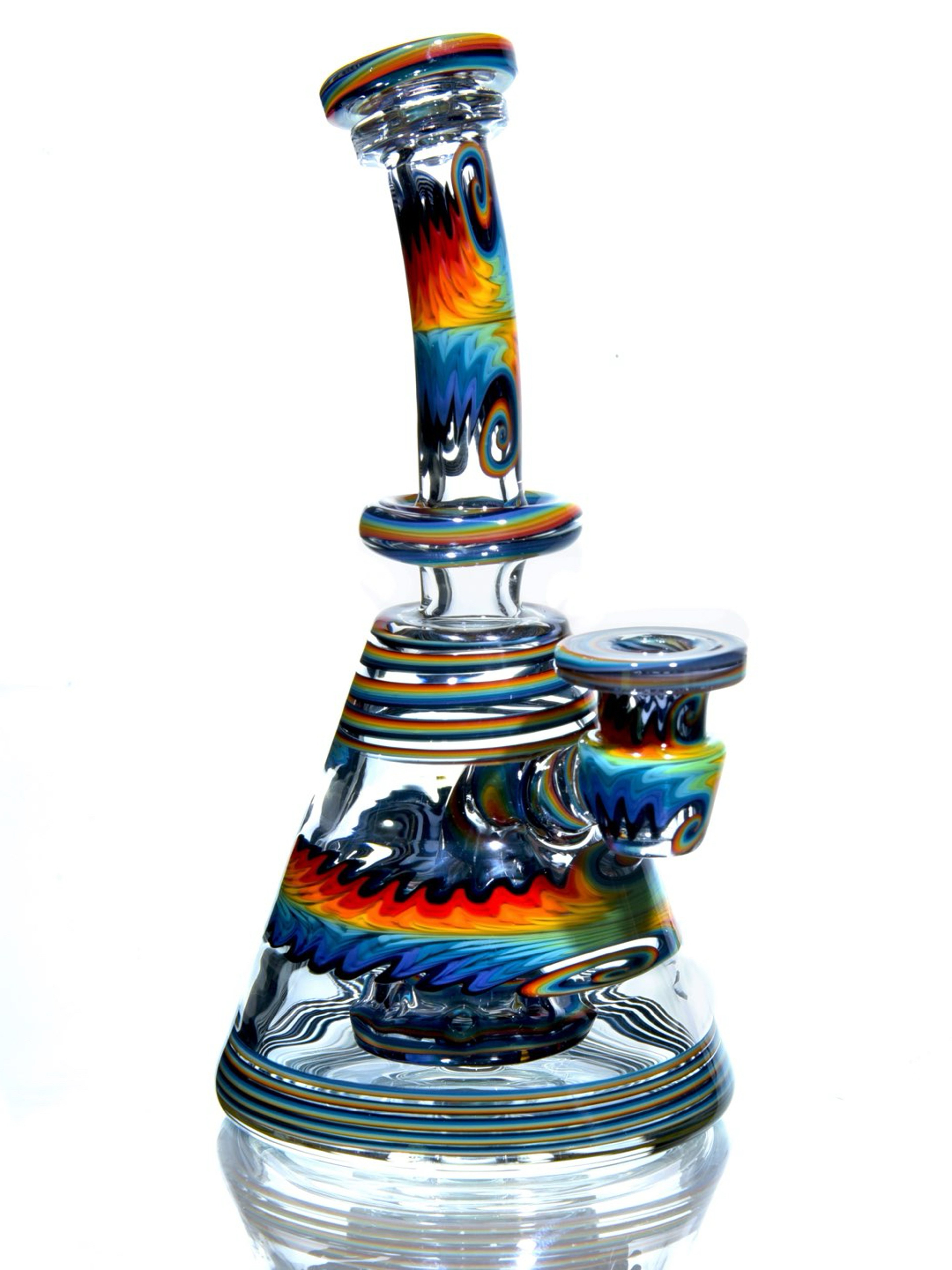 Preview pic of Capt’n Cronic - Bipolar Jailbird Rainbow Linework Bentneck Beaker Banger Hanger - 10mm Female